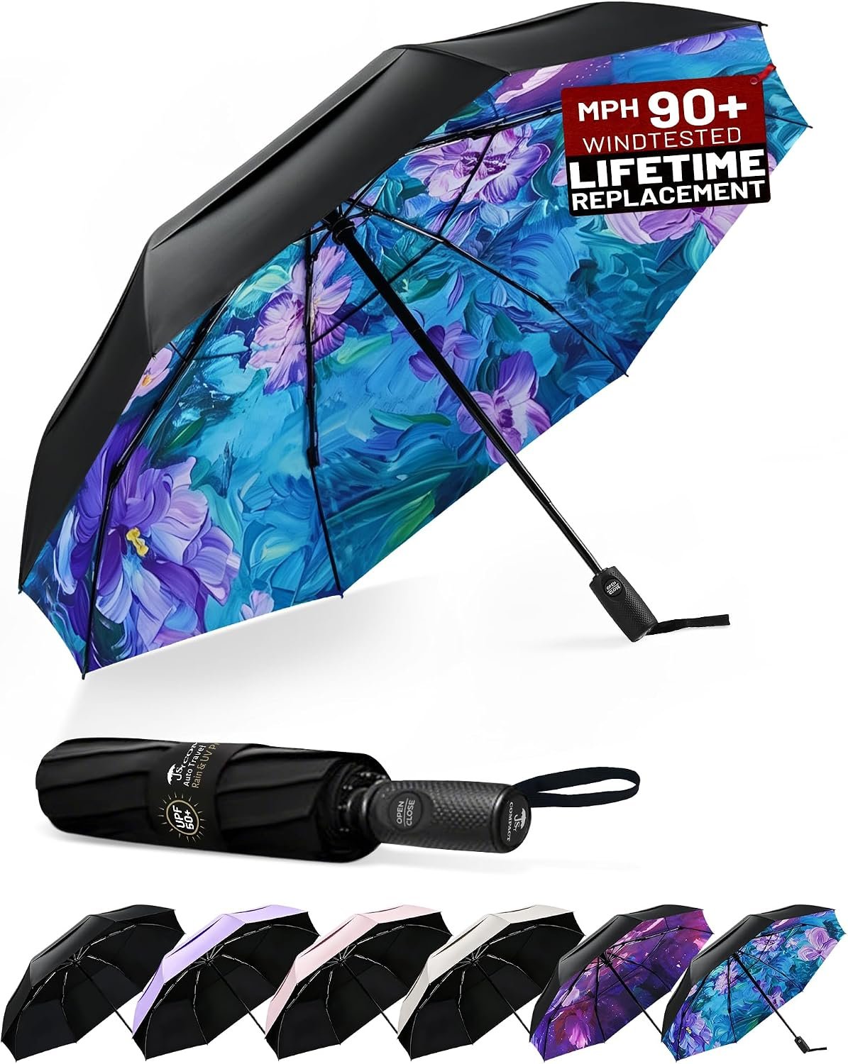 SY COMPACT Strongest Travel Umbrella – Windproof Compact Umbrella for Rain, Small, Lightweight & Portable Folding with UV Protection, Auto Open/Close, Wind-Tested, Heavy Duty for Backpack & Car, Men & Women – Factory Direct