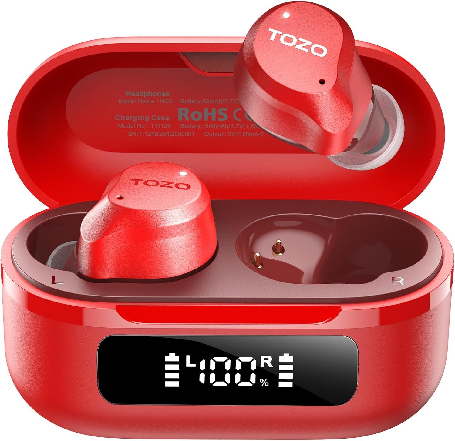 TOZO NC9 Hybrid Active Noise Cancelling Wireless Earbuds, 60H, LED Display