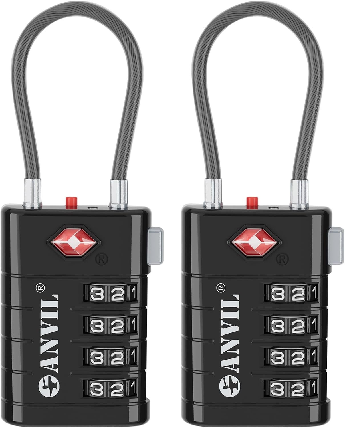 ANVIL TSA Approved Luggage Locks with Search Alert Indicator, 4-Digit Combination Suitcase Lock, Advanced TSA008 Core Heavy Duty Anti-Theft Travel Lock for Double Zippers, Backpacks