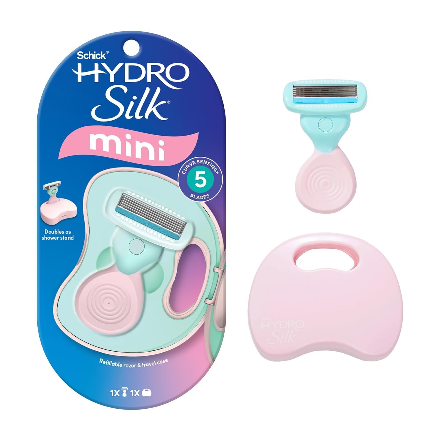 Schick Hydro Silk Mini 5 Blade Razor for Women, 1 Handle, 1 Refill & 1 Case