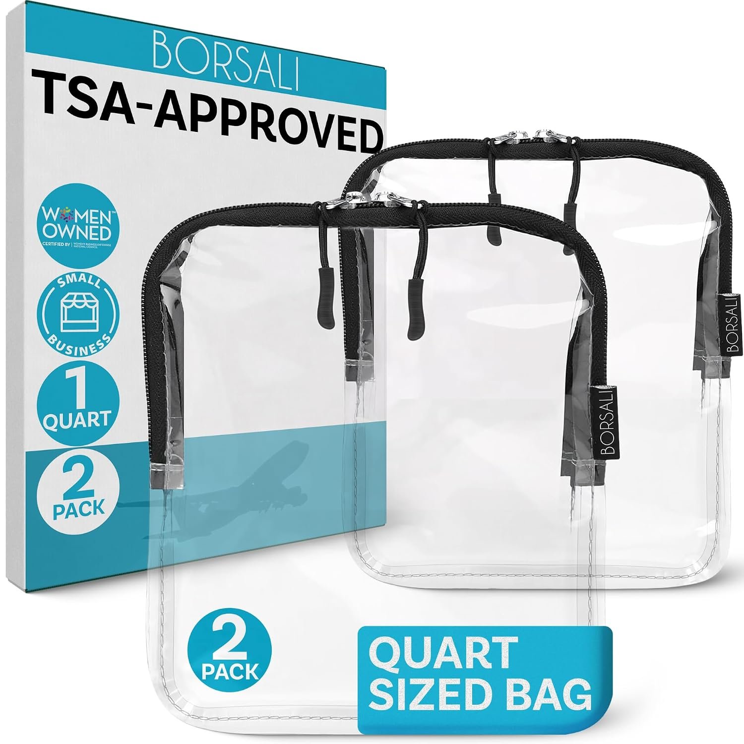 BORSALI TSA Approved Toiletry Clear Quart Size Bag, 2 Pack