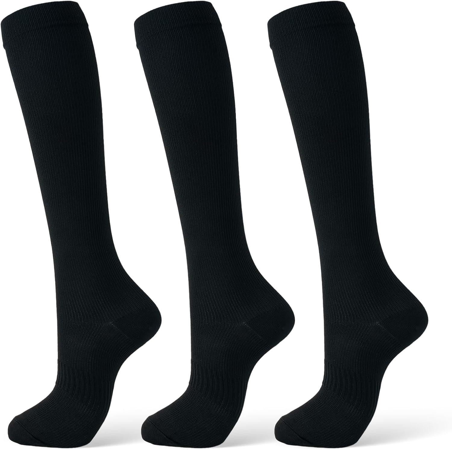 Compression Socks for Women & Men 15-20 mmHg, Knee High, 3 Pairs