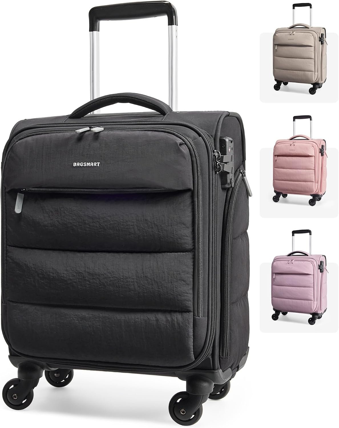 BAGSMART Softside Underseat Personal Item Suitcase with Wheels, Black