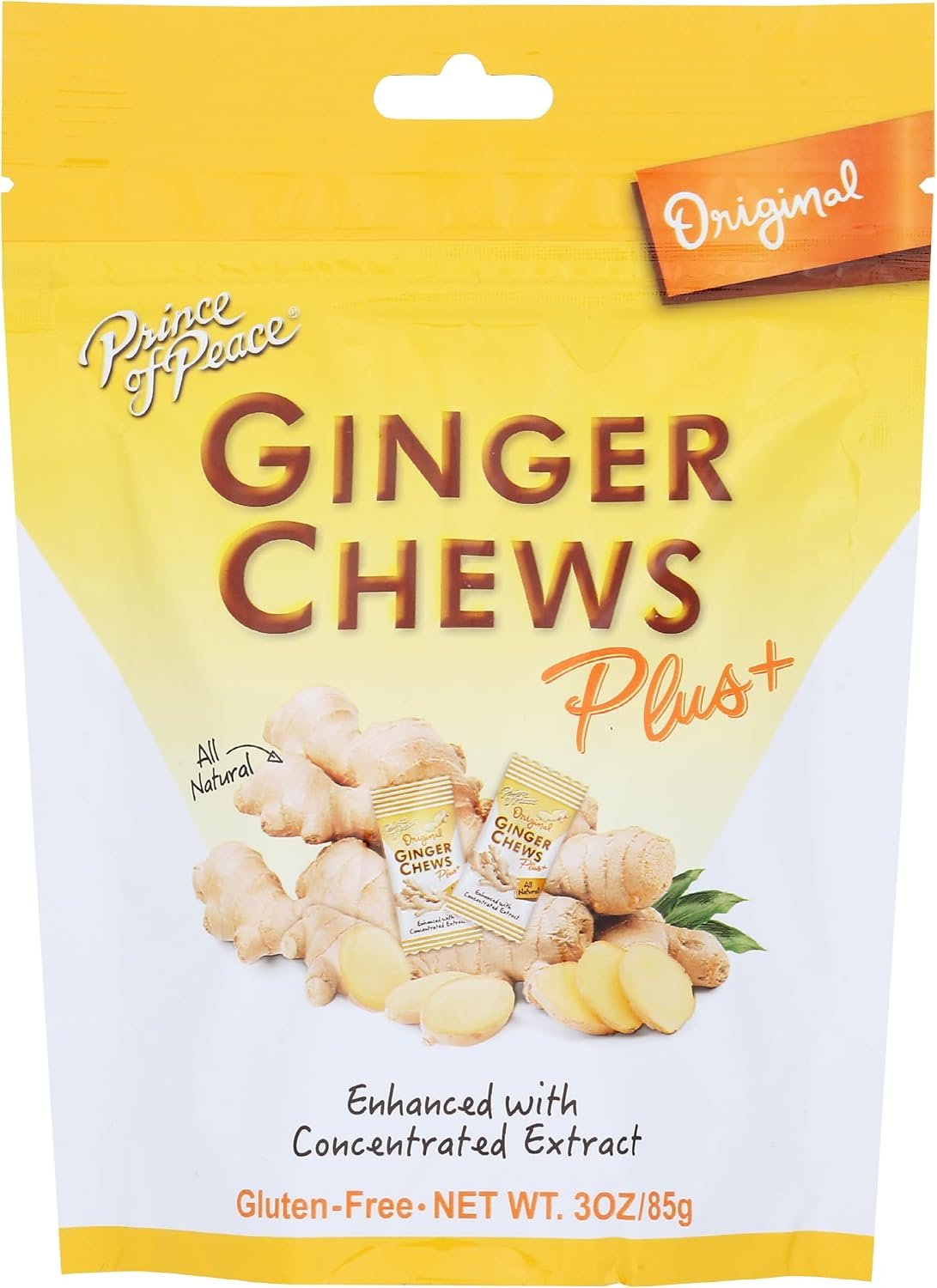 Prince Of Peace Original Flavor Ginger Chew Plus+, Gluten Free, 3 Ounces (Pack of 6)