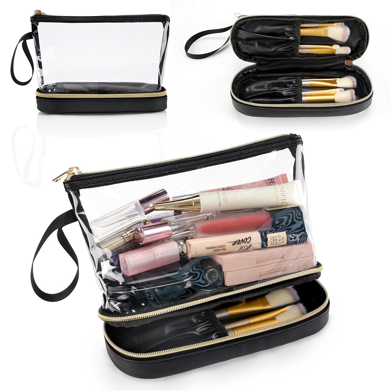 Clear Makeup Bag with Brushes Compartment Travel TSA Approved Toiletry Bag