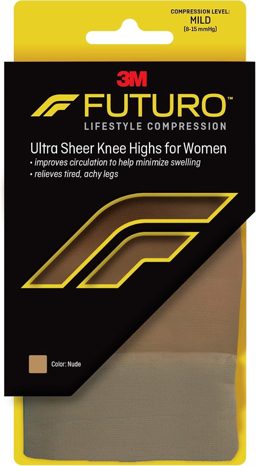 FUTURO Ultra Sheer Knee Highs for Women, Large , Nude, Mild (8-15 mm/Hg)