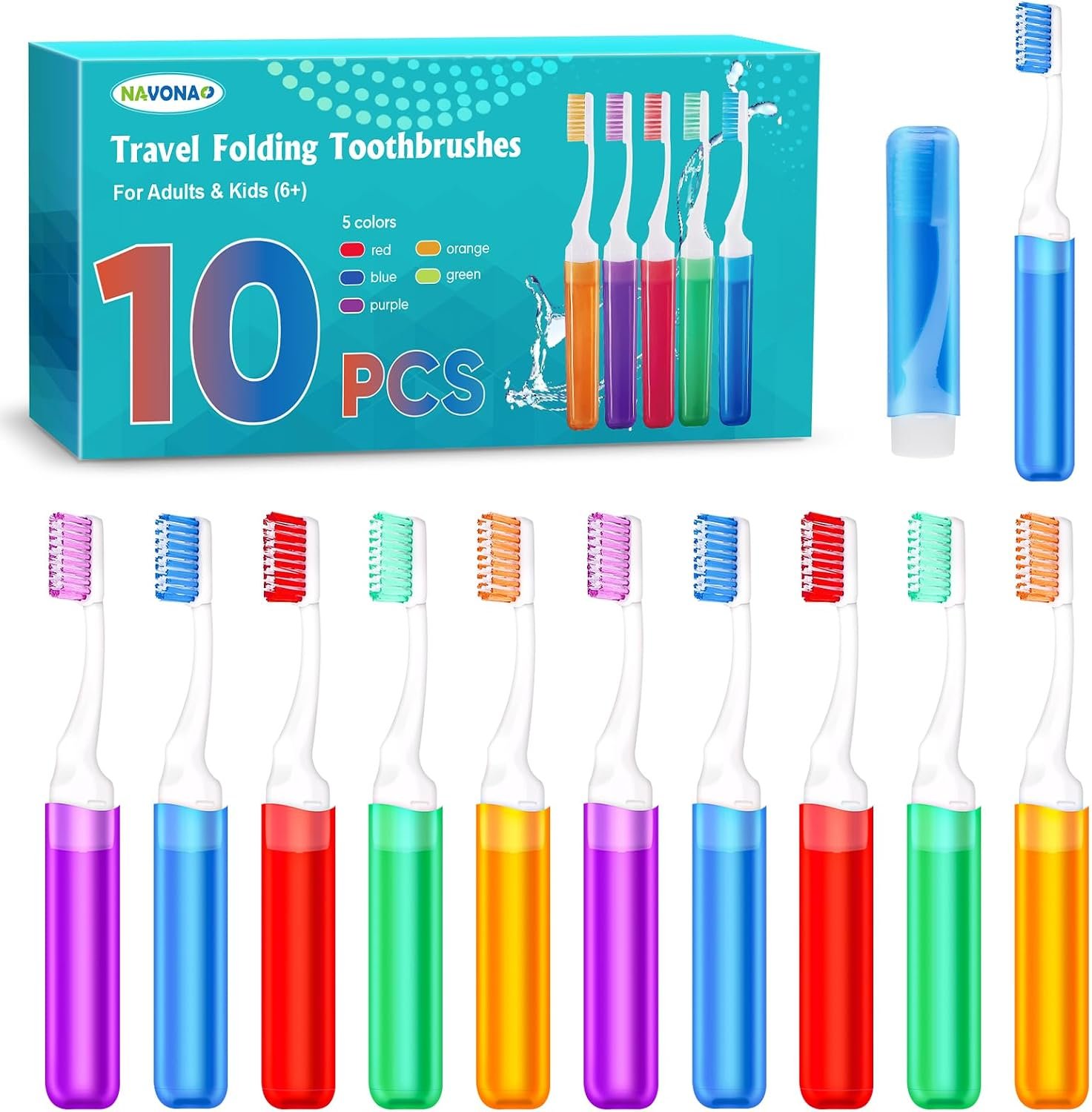 Navona 10 PCS Travel Toothbrush Set, Potable Travel Size Toothbrushes