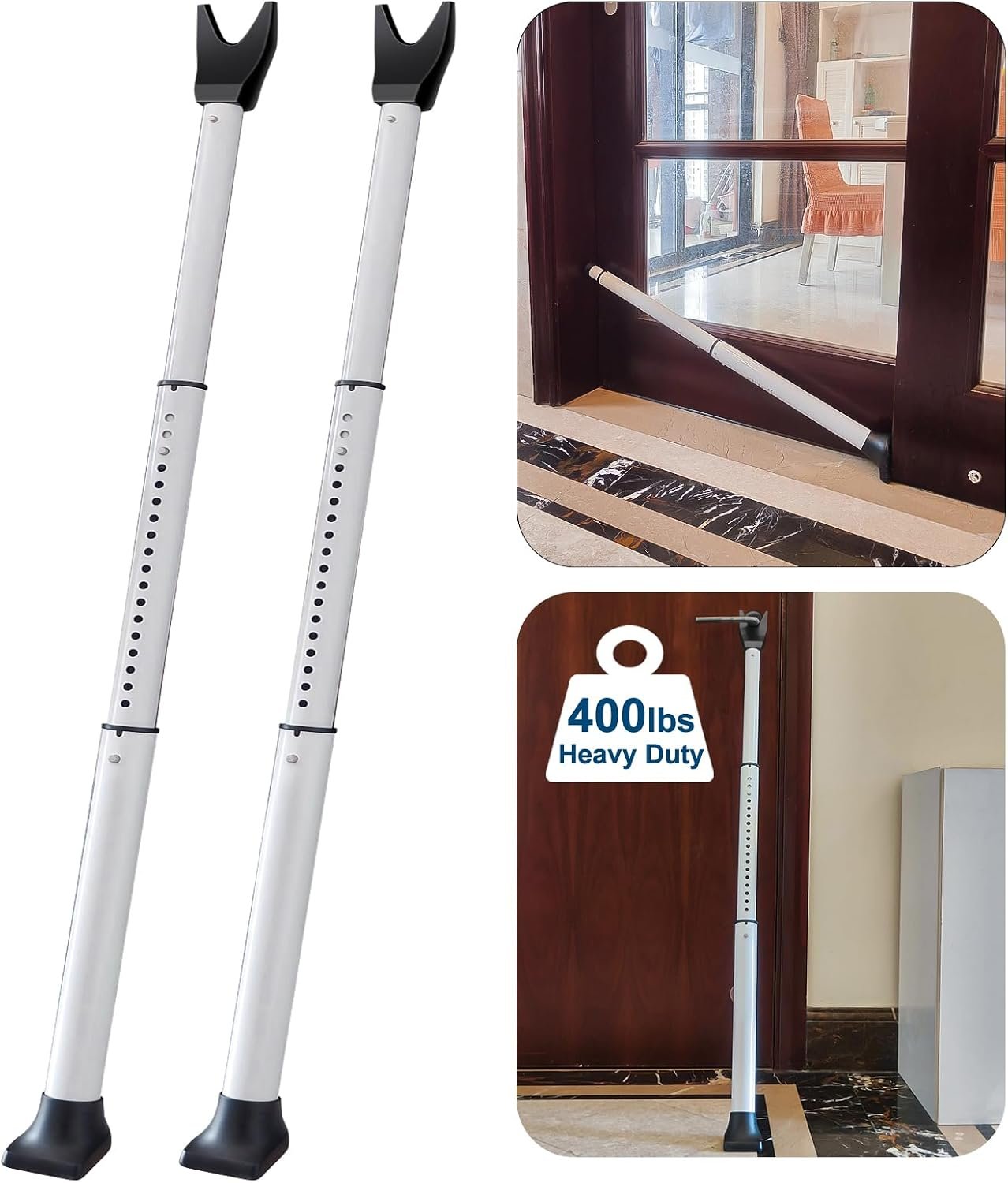 Rerishom 2 Pack Door Security Bar, Heavy Duty Patio Door Lock,White