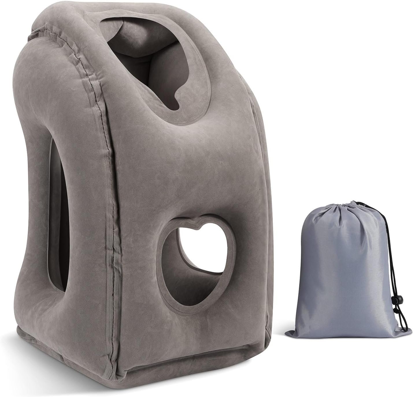 MoKo Inflatable Travel Pillow, Neck Pillow with Storage Bag, Gray