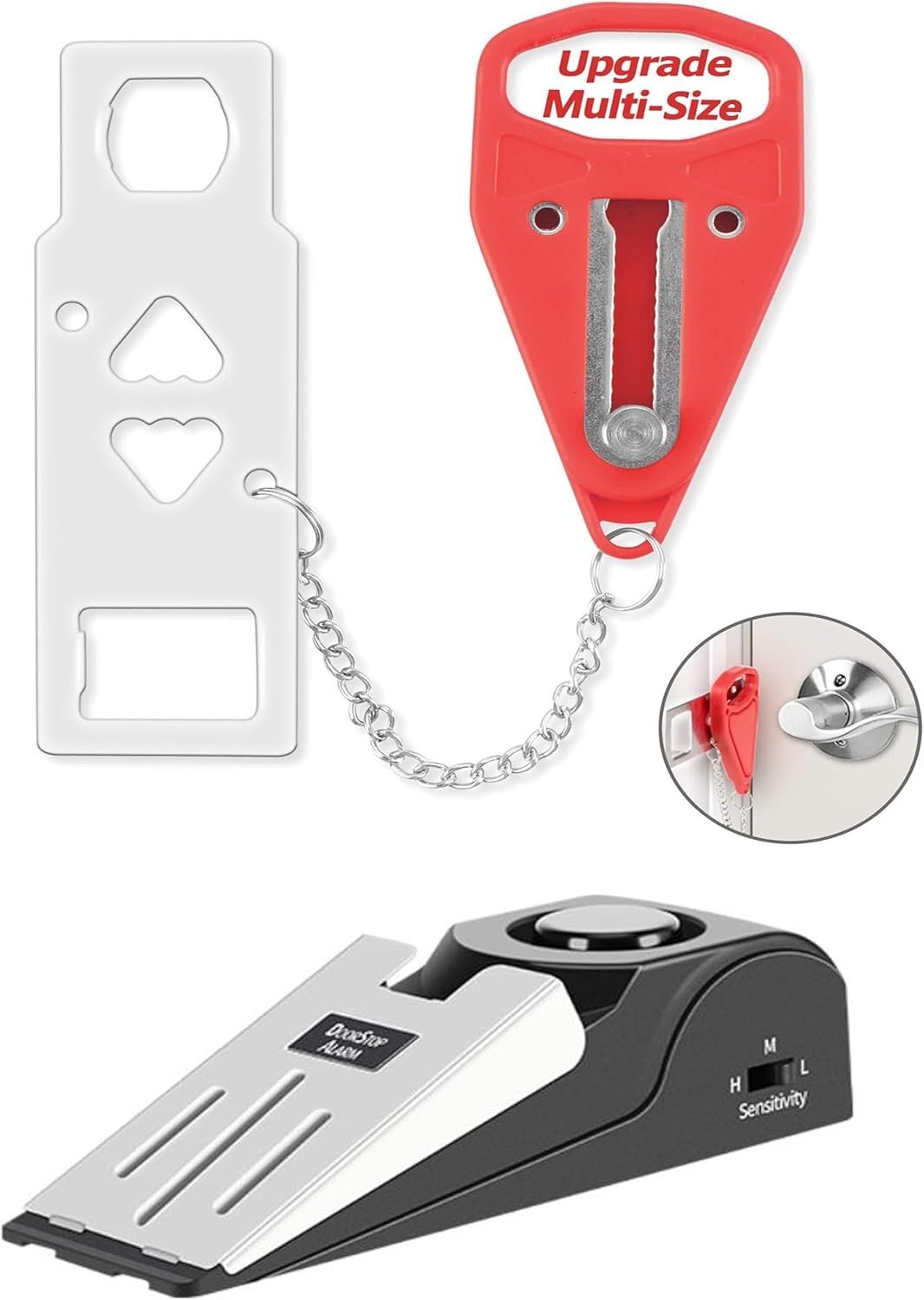 Portable Door Lock & Door Stop Alarm Set, Dual Protection Home Security Door Kit, Travel Hotel Lock Devices Pocket Self Defensey Tools for Traveling Hotel Home Apartment,Red,