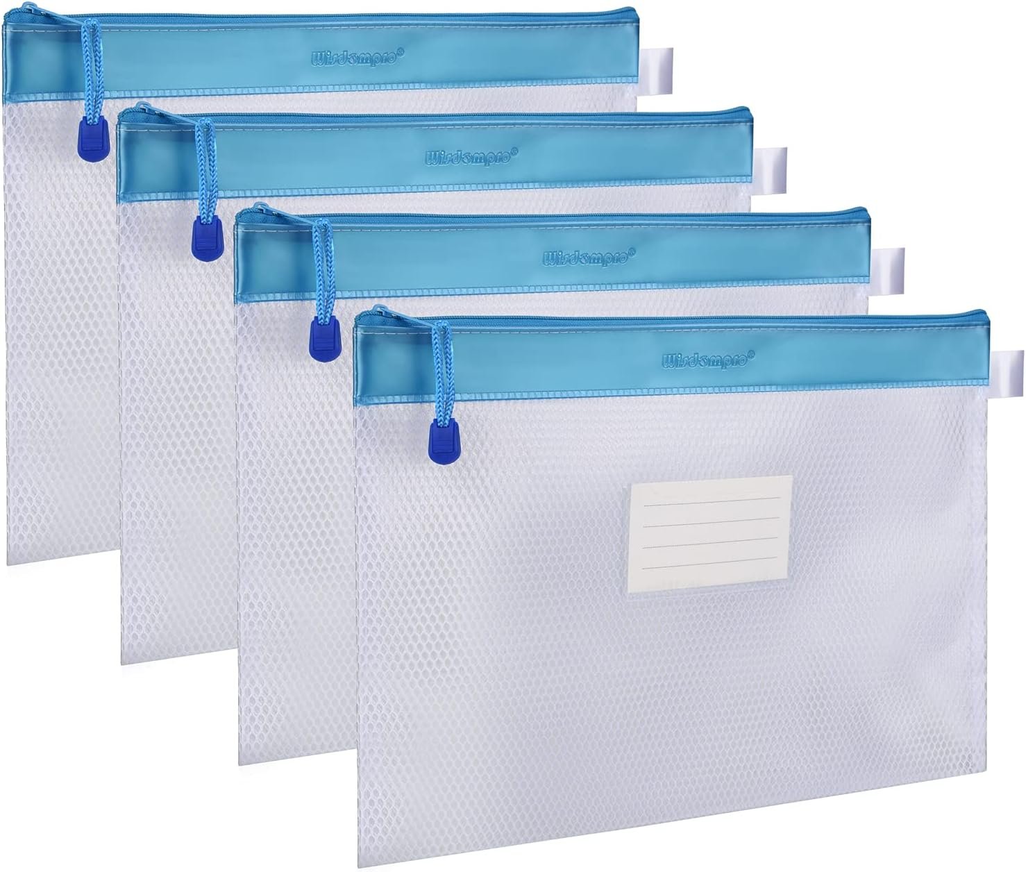 Wisdompro Zipper Pouch, 4 Pack Waterproof Mesh File Bag, Document Organizer