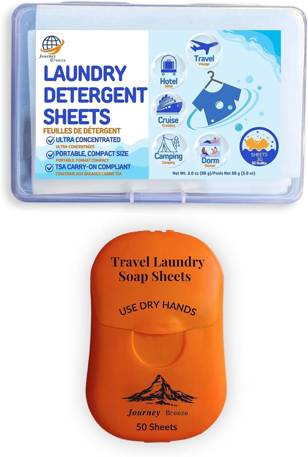Travel Laundry Detergent Sheets Bundle – 50 Count Hand Wash + 30 Count Hand/Machine Wash Laundry Detergent Sheets for Sink Washing in Hotels, Cruises, Camping & Backpacking