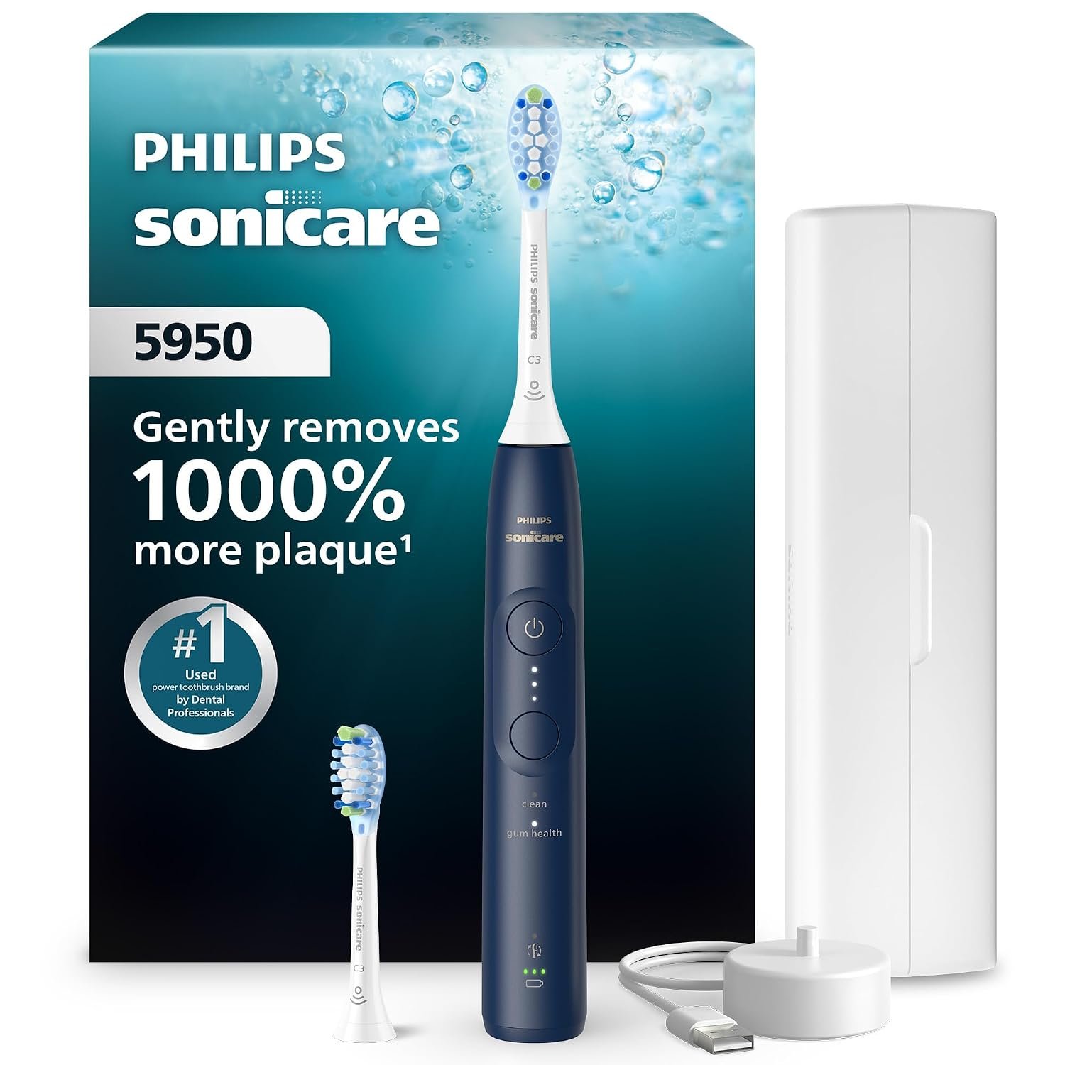 Philips Sonicare 5950 Rechargeable Electric Toothbrush, 2 Brush Heads, Navy
