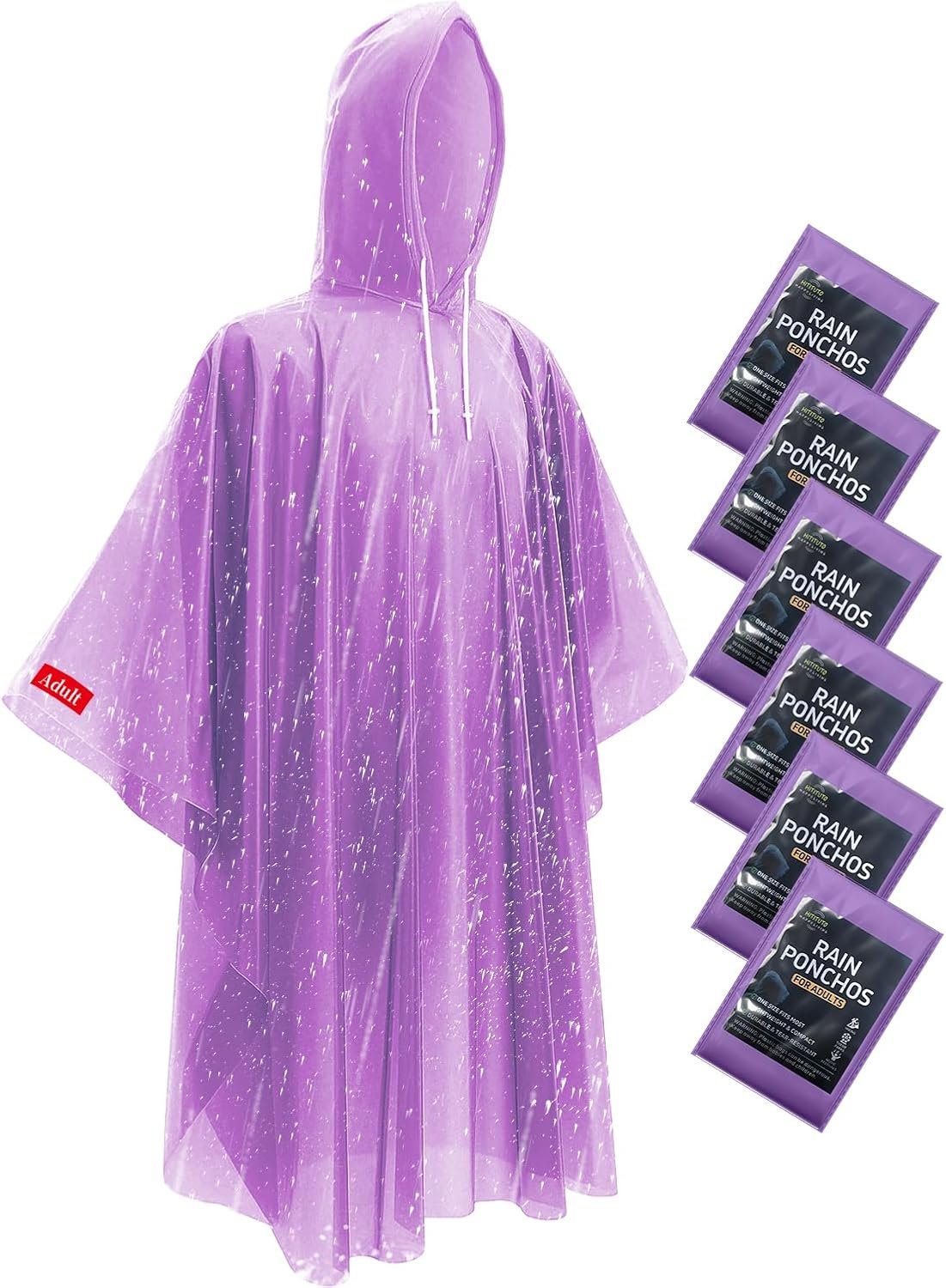 Hitituto Rain Ponchos for Adults – Extra Long Emergency Poncho with Hood, 6/12/24 Family Pack Raincoat, Home Survival Kits