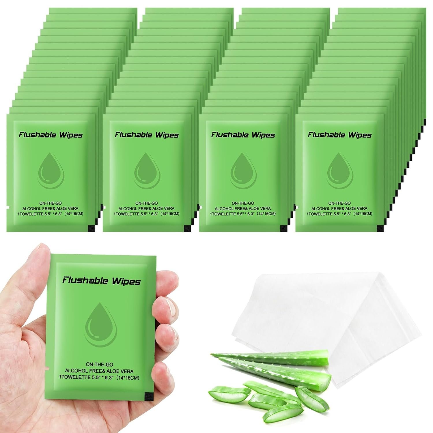 50 Flushable Wipes Travel Size Individually Wrapped for Women and Men