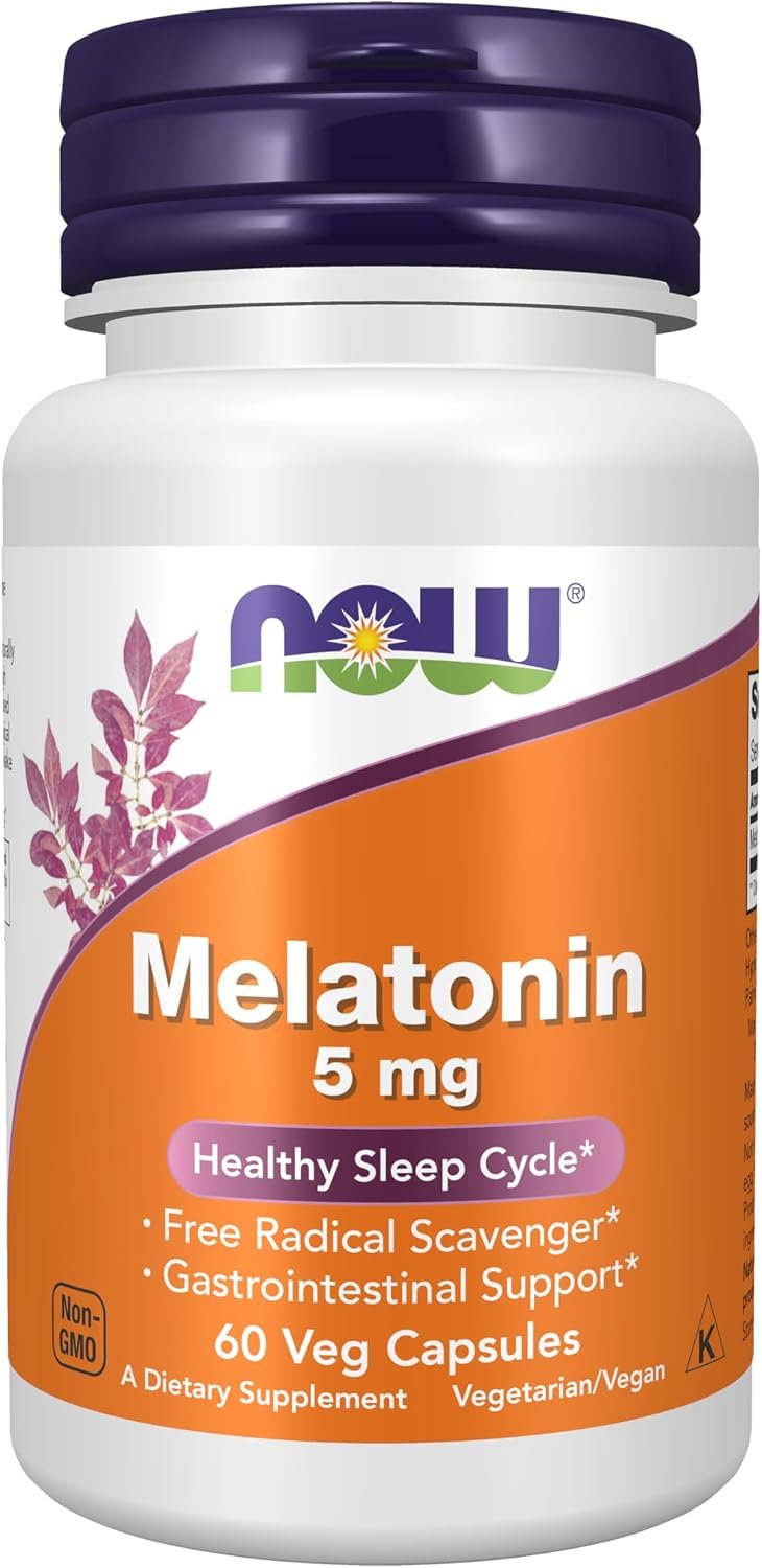 NOW Supplements, Melatonin 5 mg, Healthy Sleep Cycle*, 60 Veg Caps