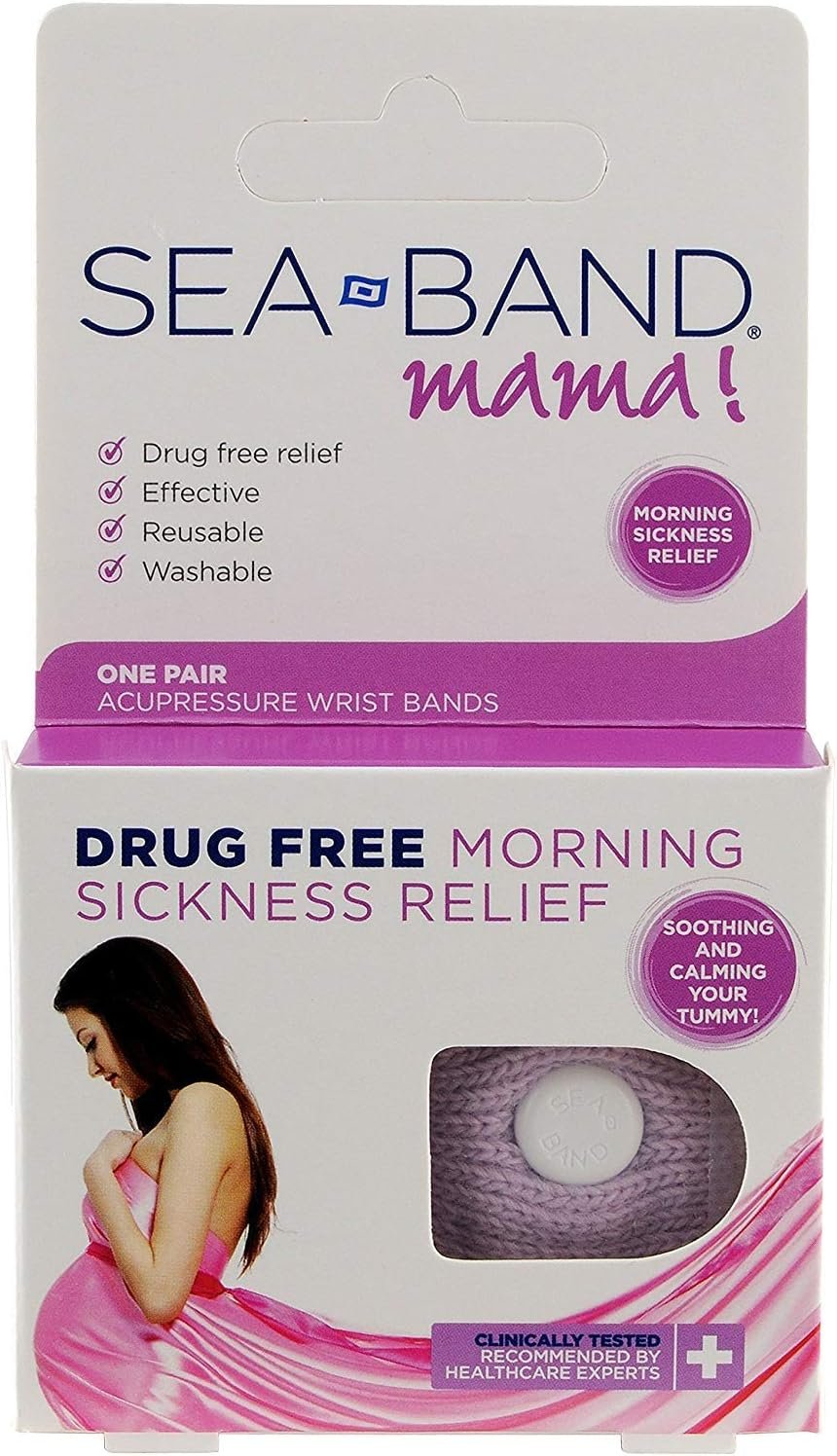 Sea-Band Mama Anti-Nausea Acupressure Wristband for Morning Sickness, Colors May Vary, Pack of 2