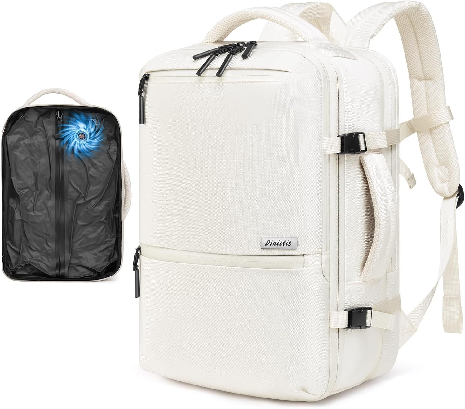 Travel Backpack with Vacuum Compression System 60L, Built-in Pump, Beige