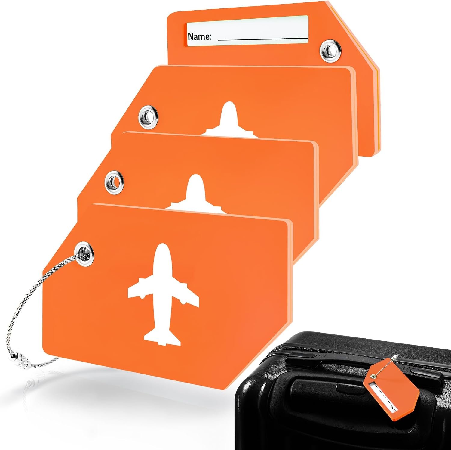 4 Pack Silicone Luggage Tag for Suitcases, Travel Bags TSA Approved, Orange