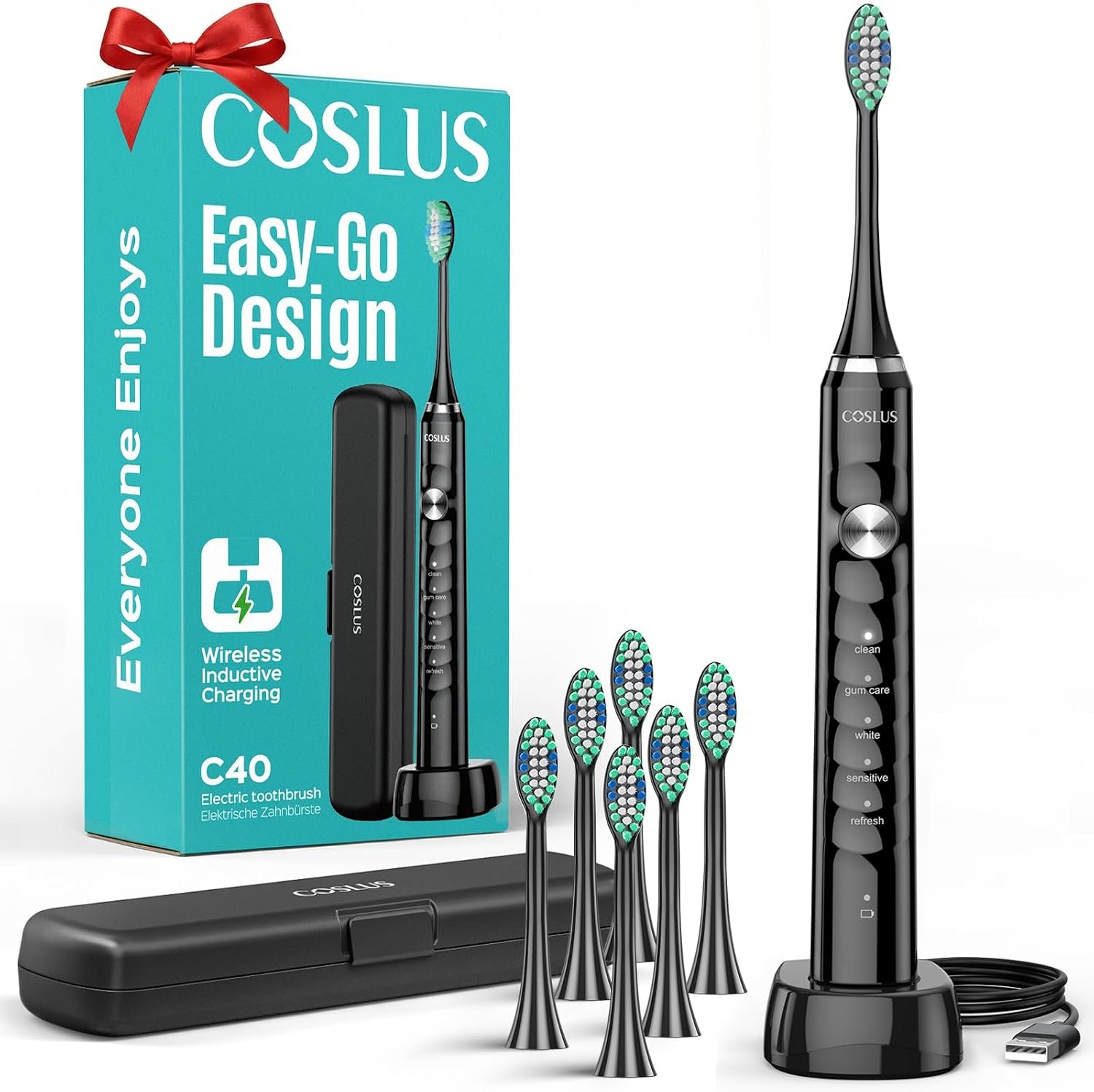 COSLUS C40 Sonic Electric Toothbrush for Adults & Family, Black, 1PC