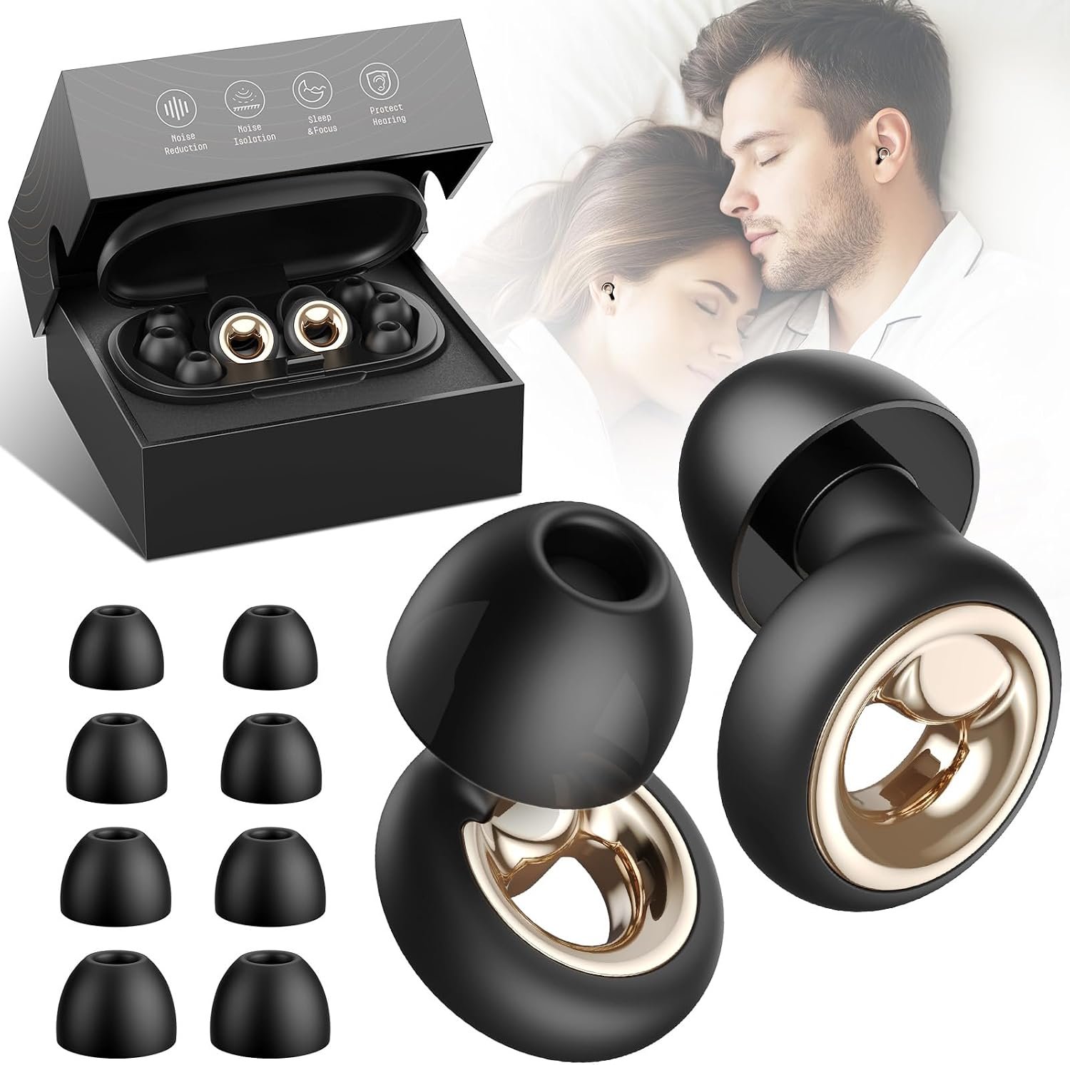 Ear Plugs for Sleeping Noise Cancelling, Reusable Silicone Ear Plugs for Noise Reduction, Soft Hearing Protection with 8 Ear Tips for Concerts, Work, Swimming, and Travel(Dark Gray)
