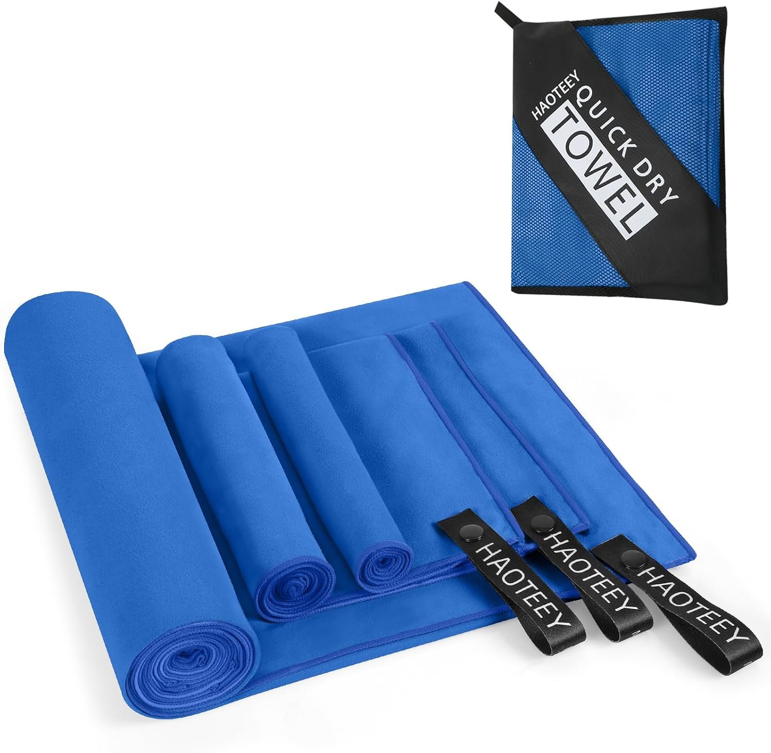 Quick Dry Travel Towel, 3 Sizes 1 Pack Camping Microfiber Towel, Lightweight Fast Drying Towels Set 60″x30″, 30″x15″, 15″x15″ w/Bag for Gym, Beach, Hiking, Swimming, Dark Blue