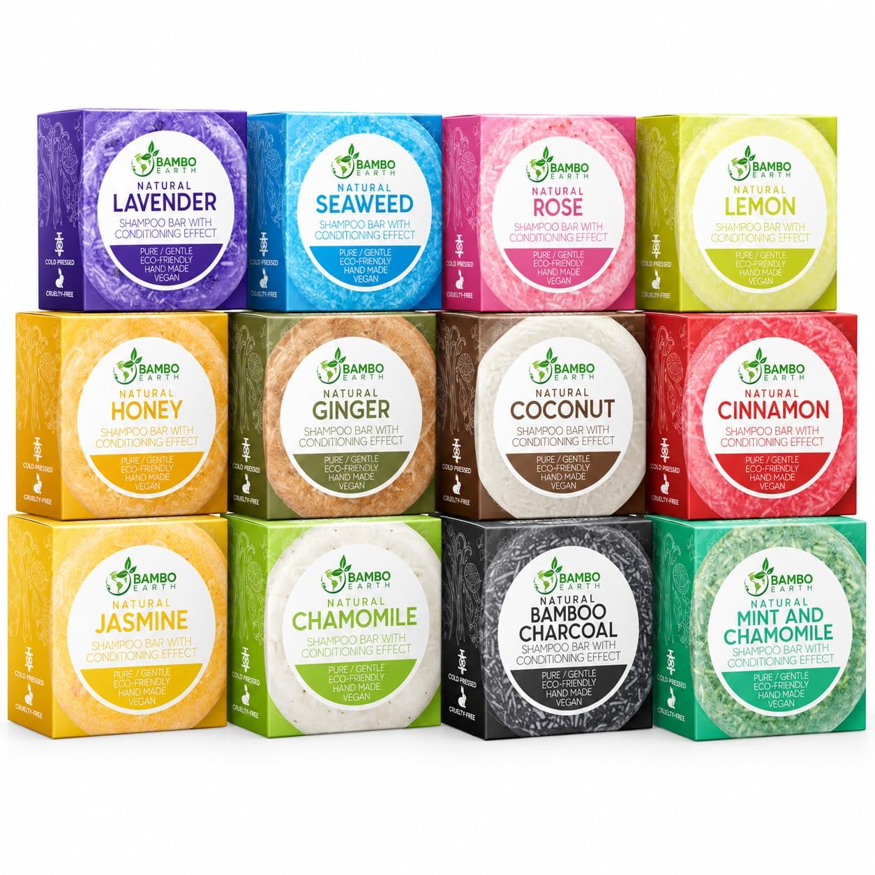 Solid Shampoo Bar And Conditioner Effect Hair Soap – 12 Pack Natural Shampoo Bars For Hair With Plant Based Essential Oils And Eco Friendly Zero Waste Biodegradable Packaging (Different Scents Pack Of
