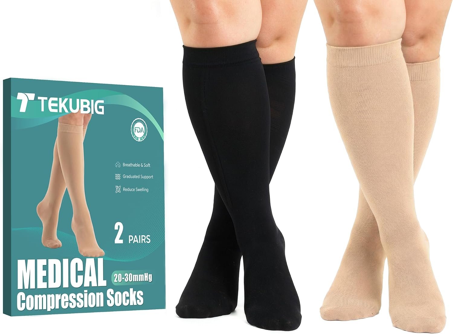 Medical Compression Socks for Women Men Knee High 20-30 mmHg Graduated Support for Varicose Veins Swelling Circulation