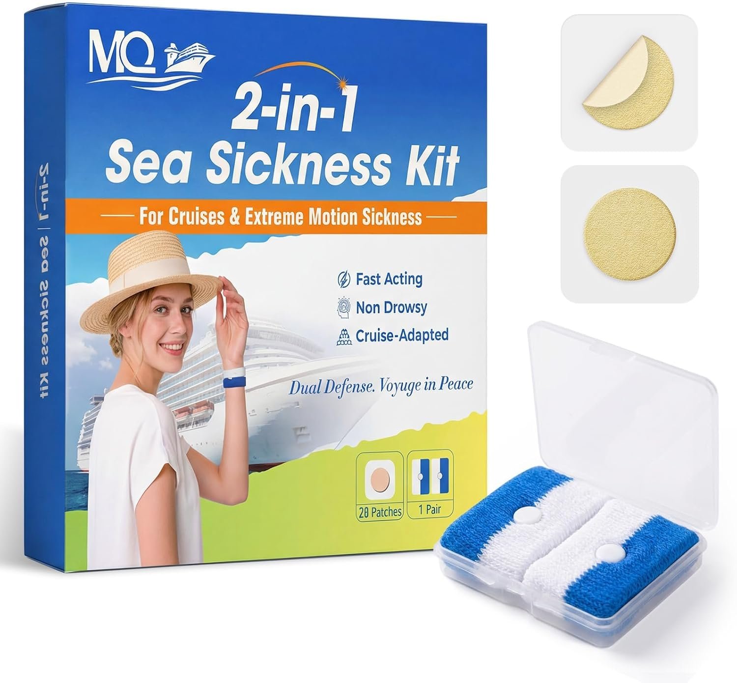 MQ 28ct Motion Sickness Patches, Non-Drowsy Herbal Relief Seasick Bands