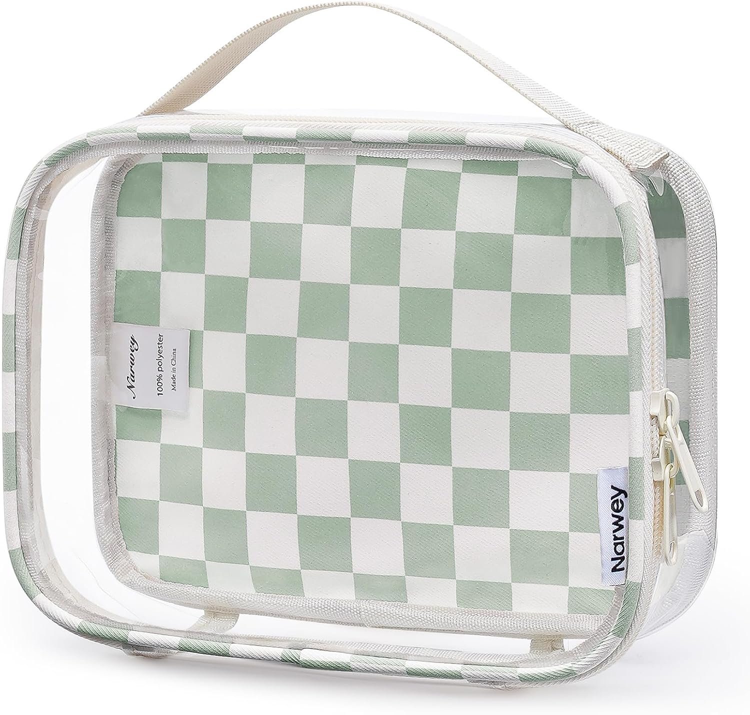Narwey TSA Approved Toiletry Bag Carry on Clear Toiletry Bag Makeup Bag, Airport Airline Quart Size Travel Bags, Waterproof Portable Compact Cosmetic Make up Organizer Bag (Mint Green Checkerboard)