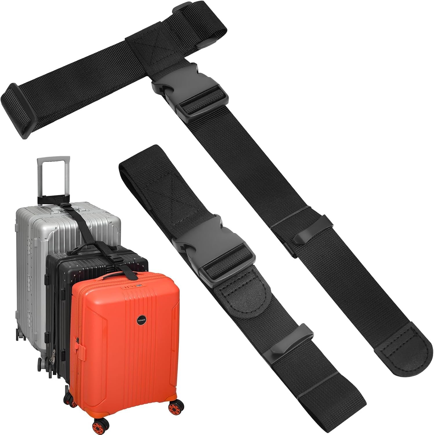 BILIONE 2 Pack Luggage Connector Straps,Connect 3 Suitcases ＆ Add A Bag
