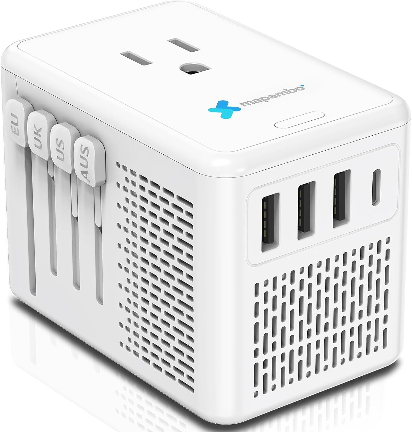 Upgraded Voltage Converter US to Europe for Hair Dryers 220V to 110V Converter with Fast Charging – Compact Travel Design with 3 USB-A + 1 USB-C Universal Travel Adapter for France Germany (White)