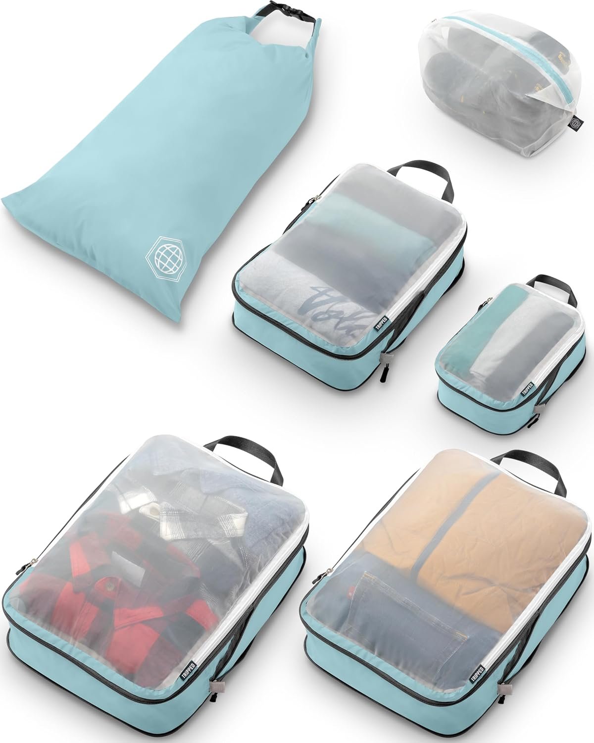 TRIPPED Travel Gear Large Compression Packing Cubes with Mesh 6-Piece Set