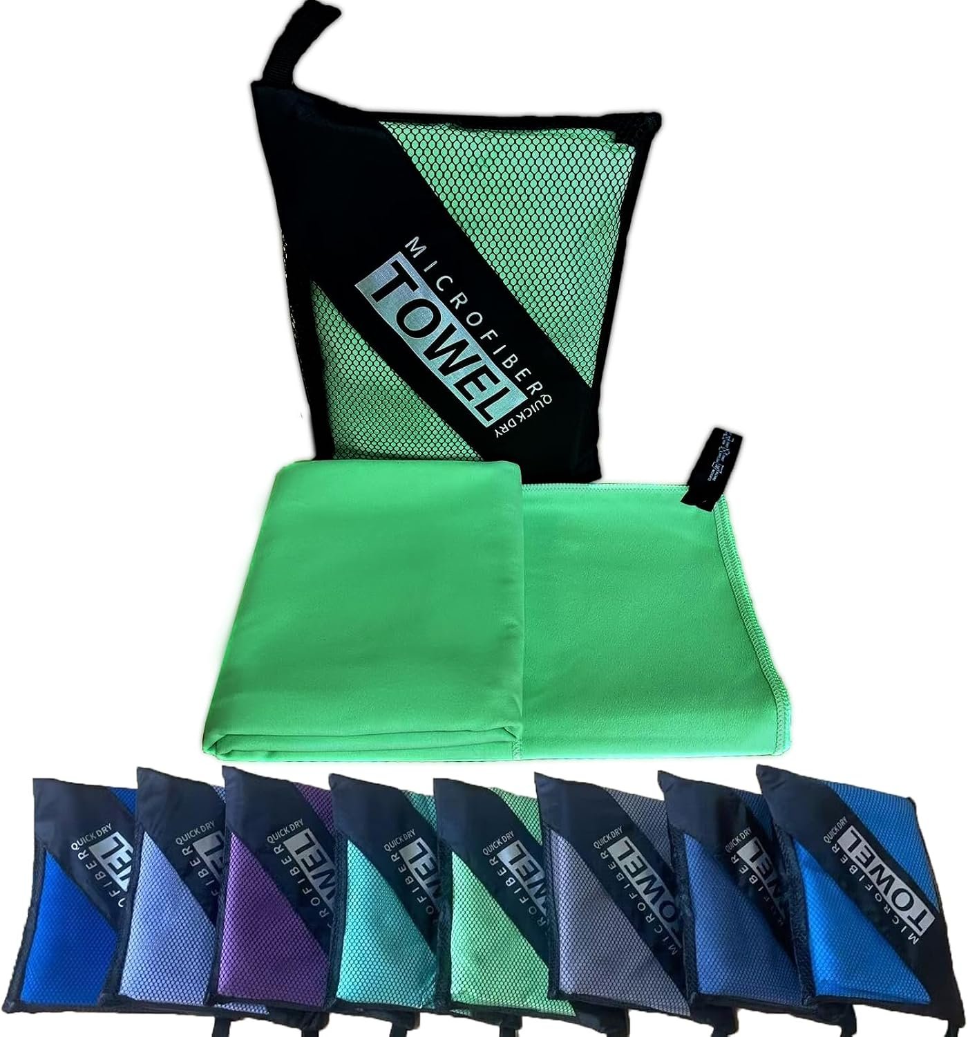 Reusable Quick Dry Beach Towels,Microfiber Travel Towel,Compressed Lightweight Bath Towel for Beach Hiking Gym Yoga Travel Sports Swimming Camping(Green, 12″*24″)