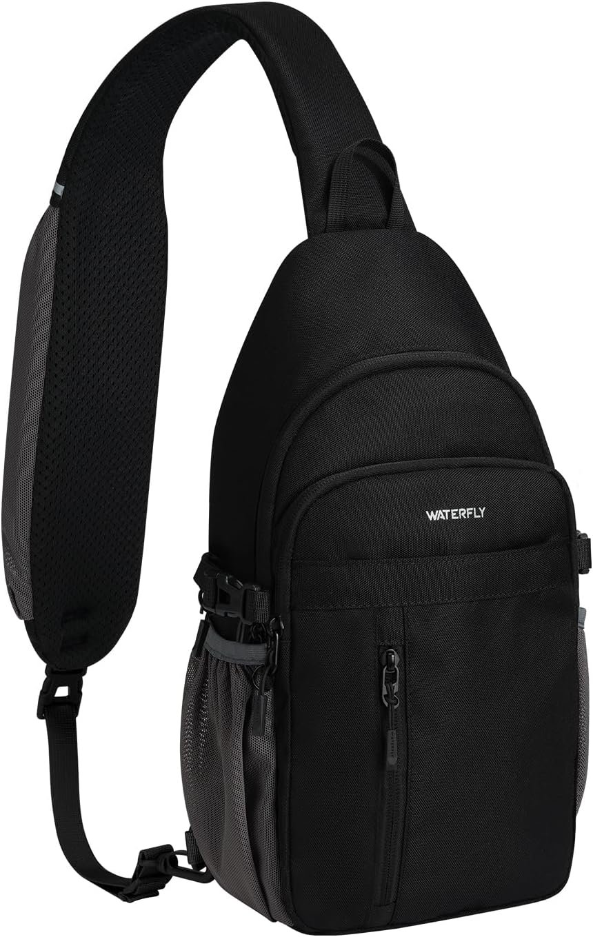 WATERFLY Small Crossbody Sling Bag: RFID Travel Hiking Daypack Man Woman