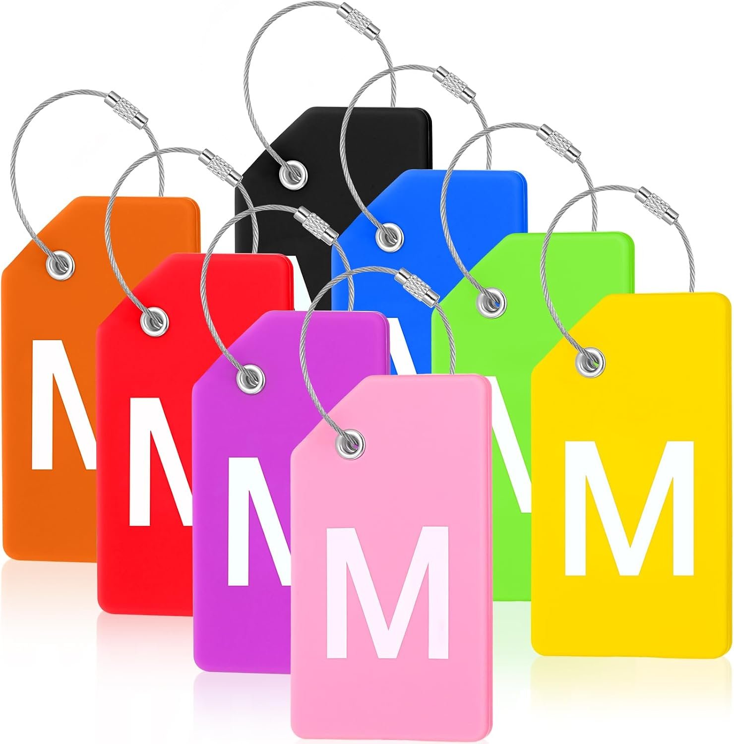 Sweetude 8 Pcs Luggage Tags Silicone Steel Loop, Letter M, Colorful