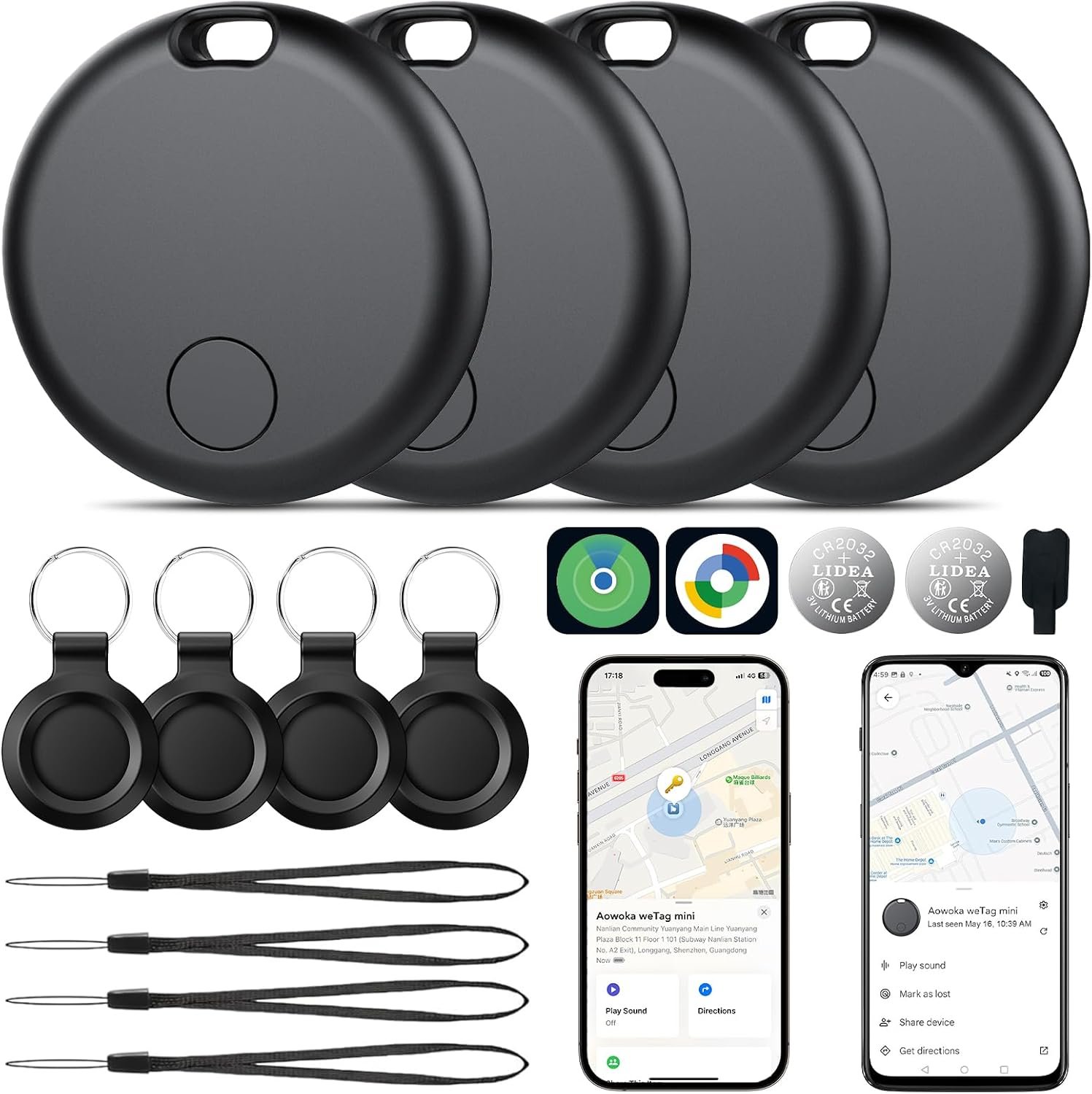 2026 Upgrade Dual System Air Tracker 4 Pack, Bluetooth Smart Tag for Android & iOS – Compatible with Apple Find My & Google Find Hub, Item Locator for Keys,Wallets,Suitcases, Black