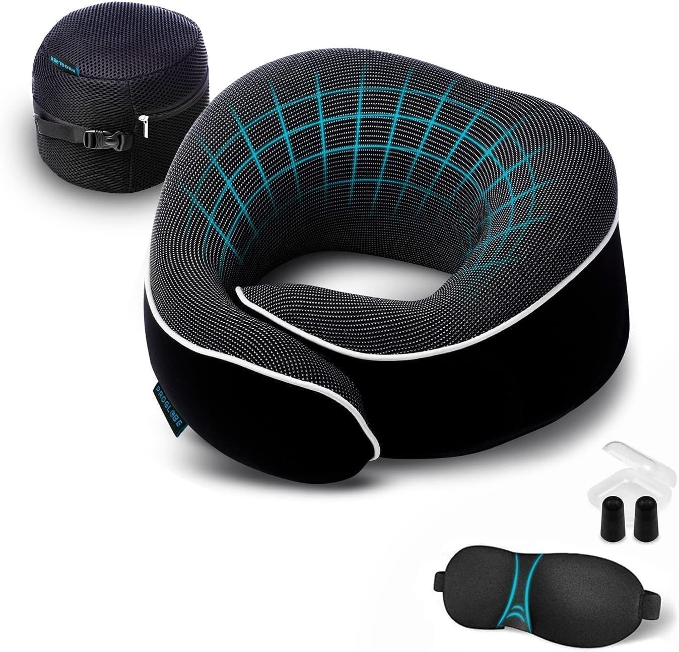 Proglobe Airplane Pillow, Orthopedic Memory Foam Travel Neck Pillow, Black