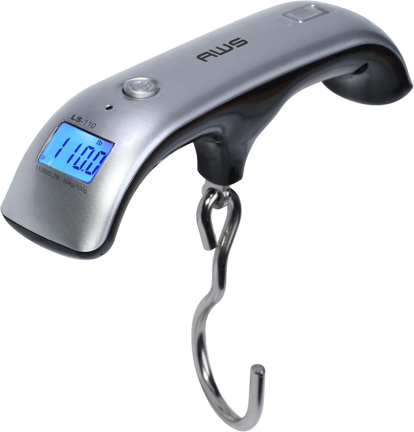 American Weigh Scales Digital Hanging Luggage Scale for Traveling or Weighing Suitcases, Backlit LCD Screen 110lbs x 0.2lbs, LS-110
