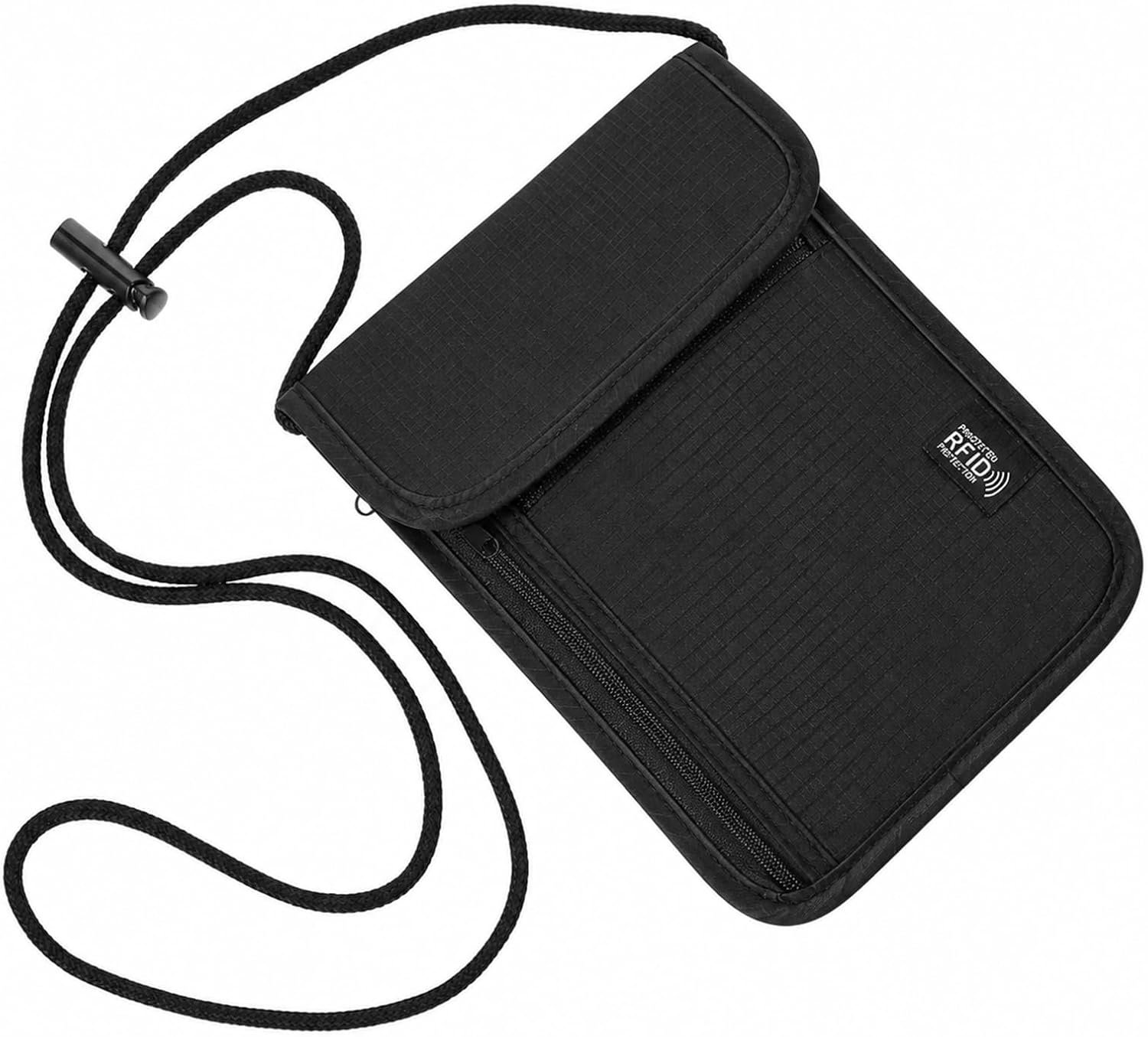JJUNW 1 Pc Travel Neck Wallet, 5.5″ L X 7.9″ Black Rfid Blocking Passport Holder, Resistant Neck Pouch Travels Passport Wallet For Travel Women Men