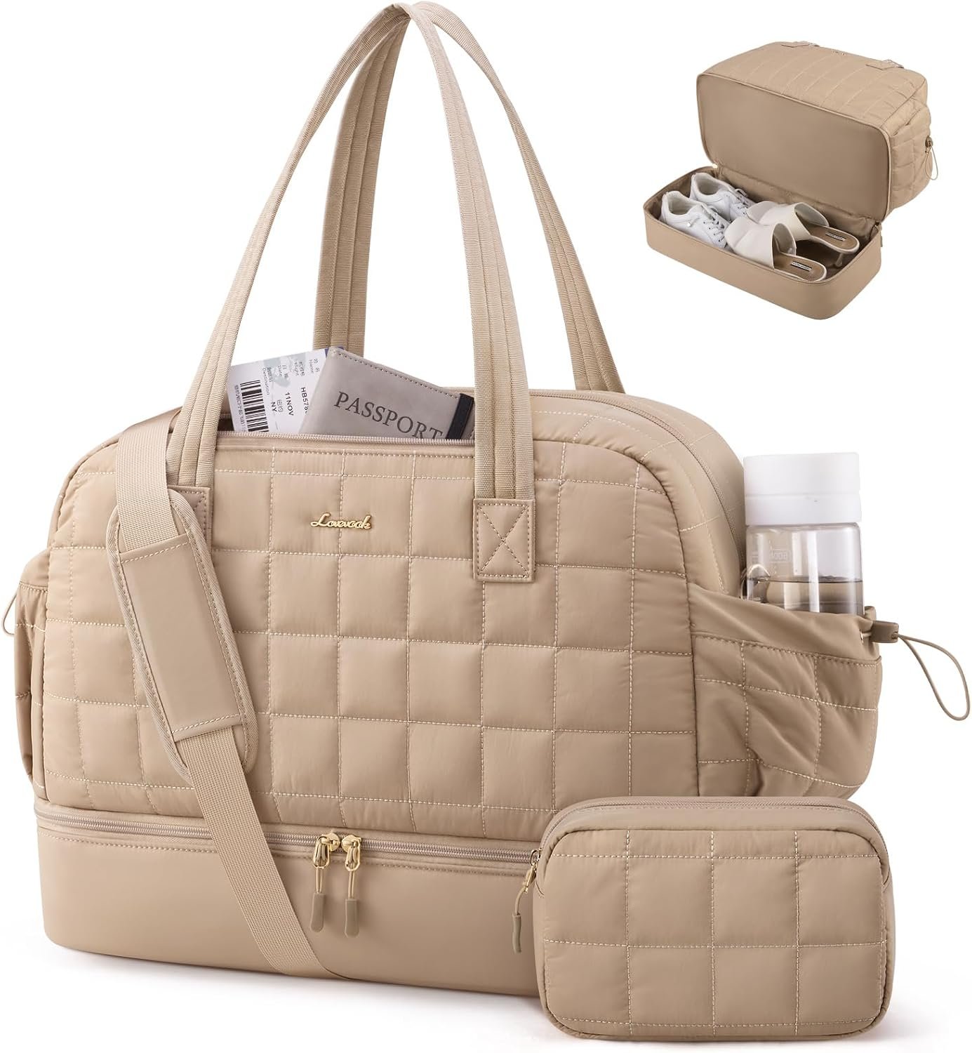LOVEVOOK Large Travel Duffle Bag,Weekender Bags For Women with Shoe Compartment,Puffer Carry On Bags For Airplanes,Hospital Bag for Labor and Delivery,Overnight Bag With Toiletry Bag,Gym Tote Bag