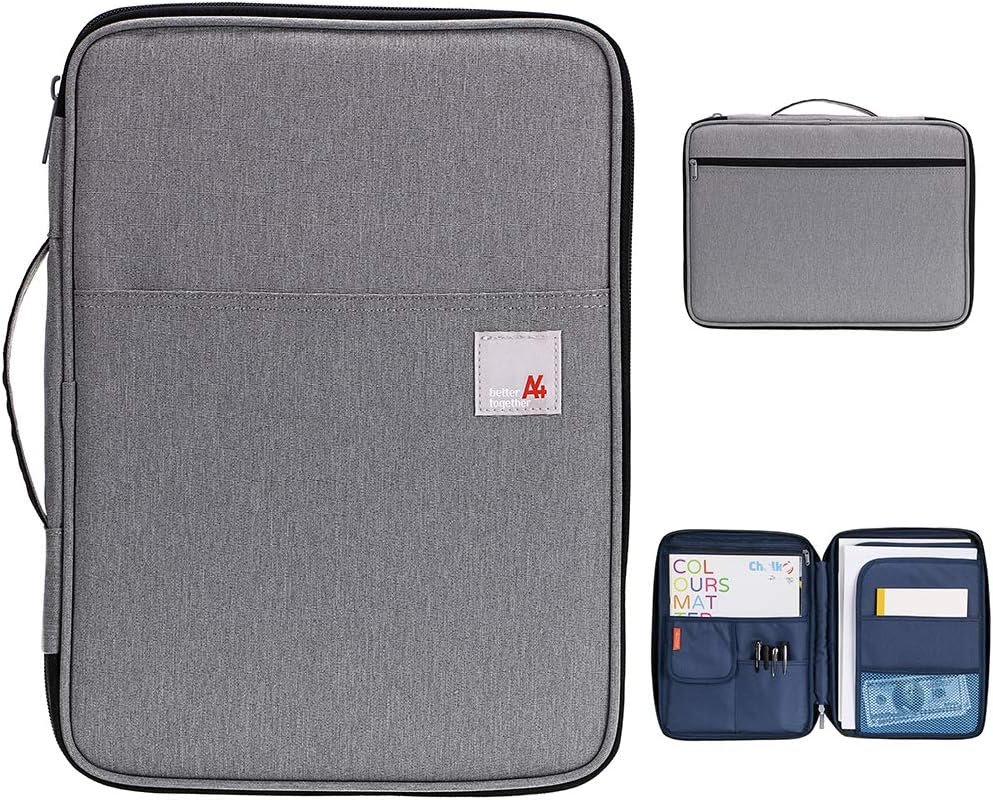 BTSKY New Universal A4 Document Bags Portfolio Organizer- Waterproof Travel Gear Organizer Zipper Case/Document File Bag for Ipads, Notebooks, Pens, Document Dark Grey New