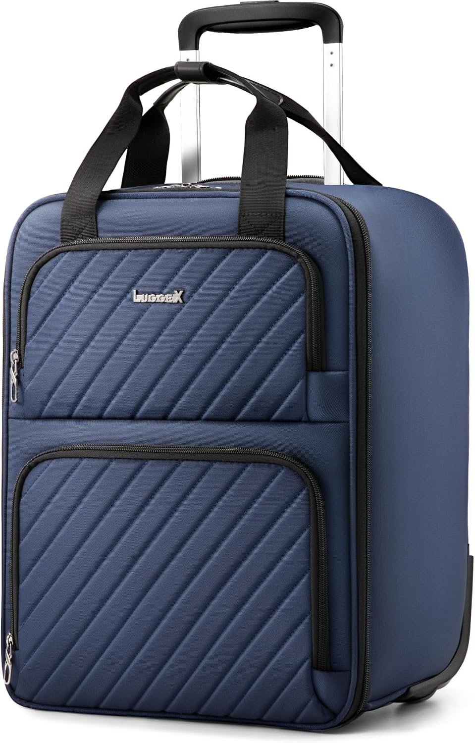LUGGEX Underseat Carry On Bag, Softside, Navy Blue, 17″