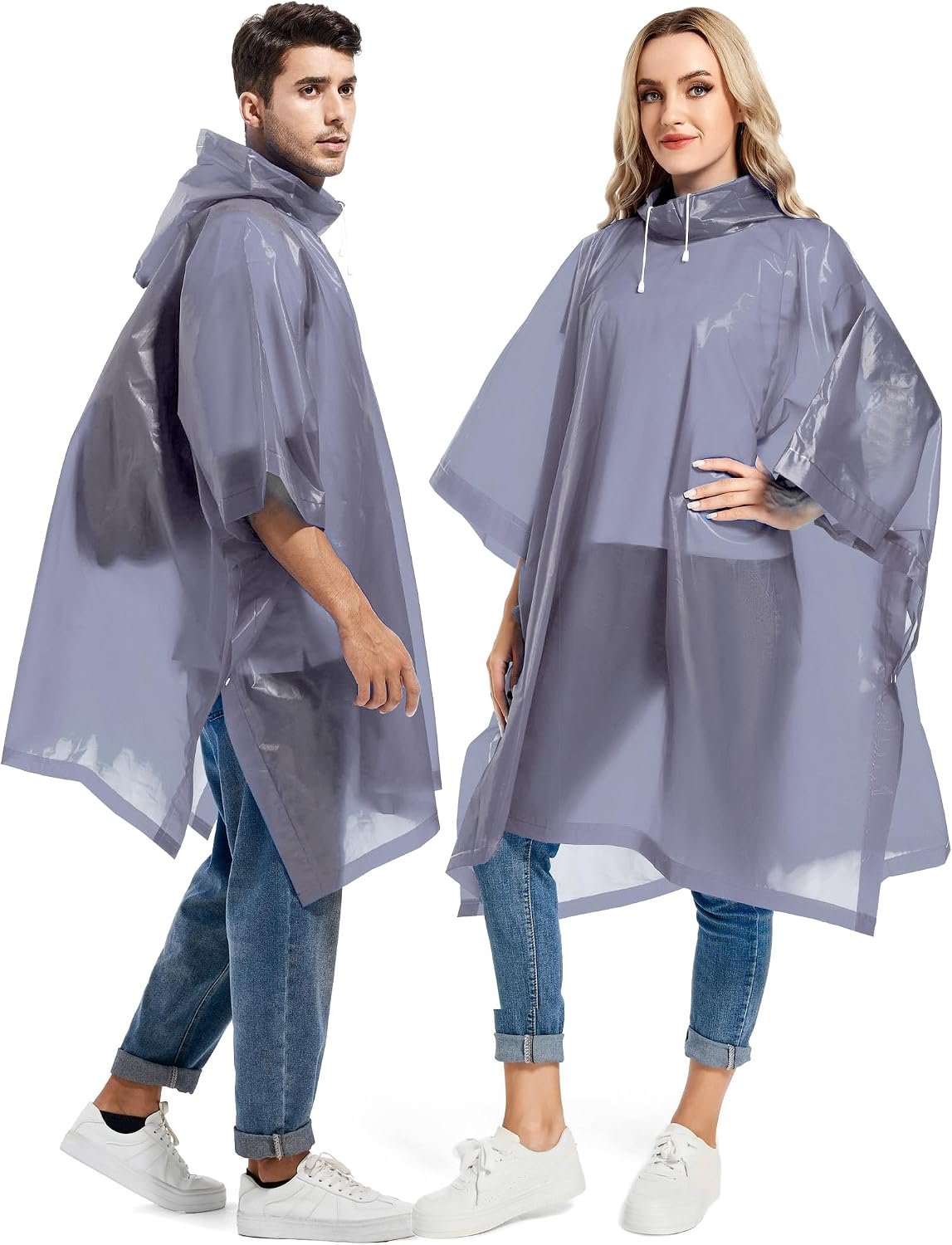 2 Pack Rain Ponchos for Adults Reusable – Raincoats Survival Emergency Heavy Duty Rain Coat with Drawstring Hood