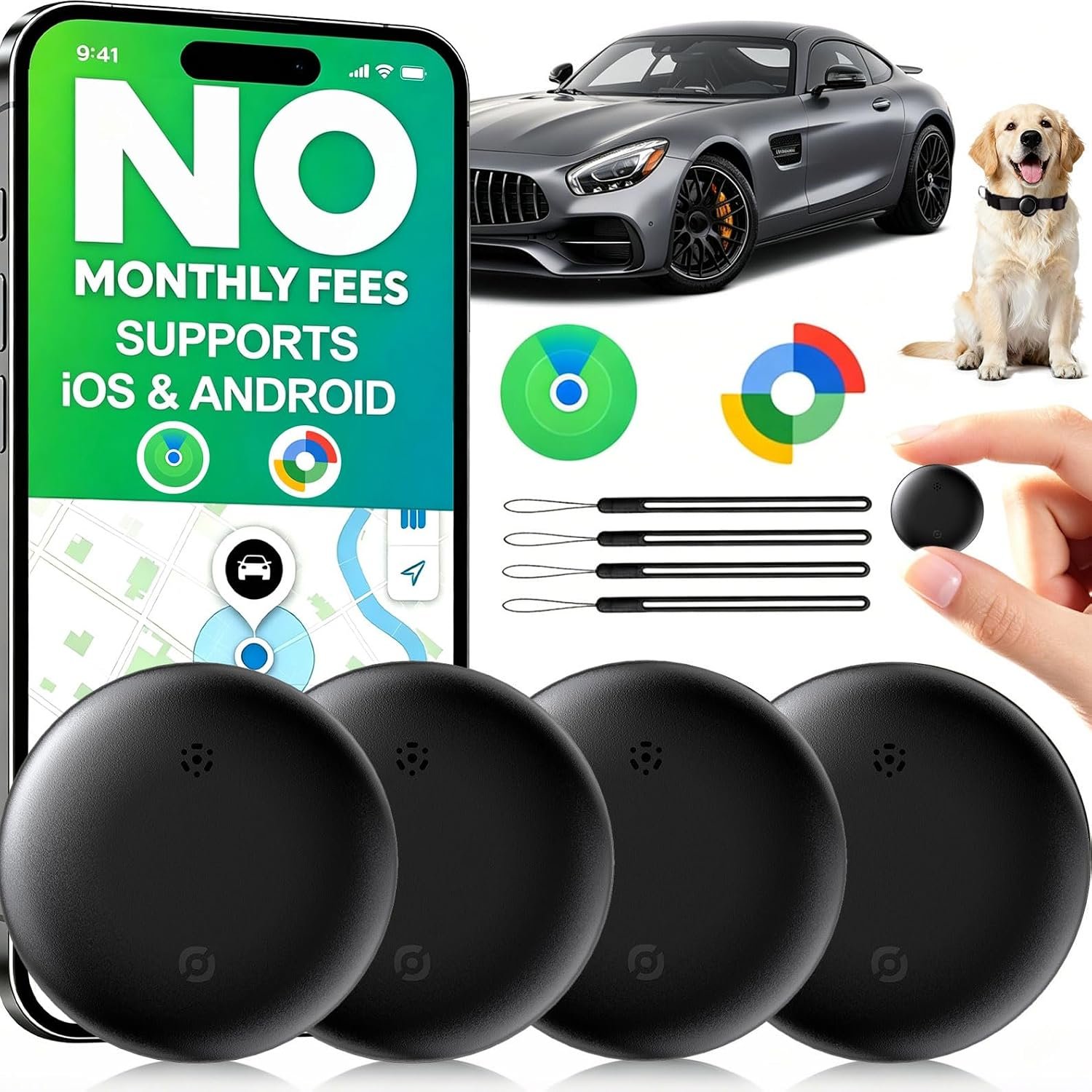 GPS Tracker for Vehicles No Subscription, iOS & Android Dual System