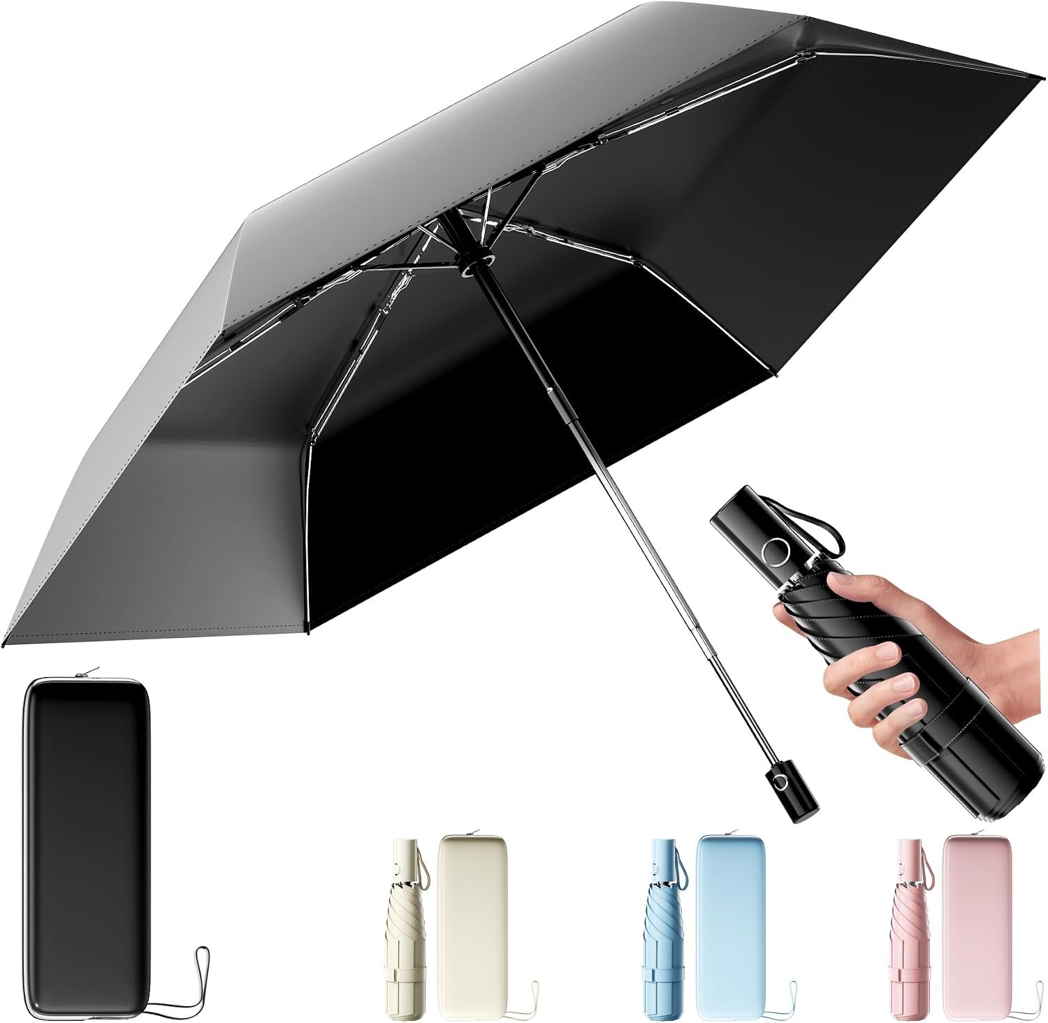 Moorrlii UPF 50+ Compact Travel Umbrella, Windproof Automatic UV Umbrella