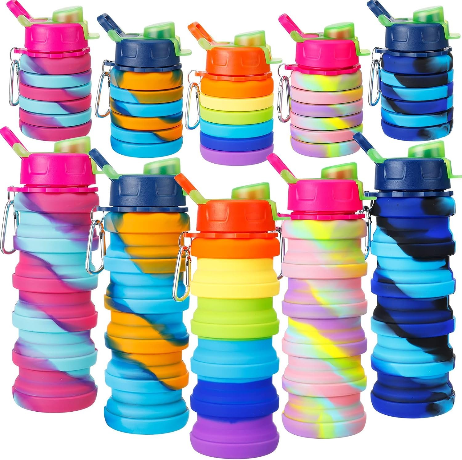 CHENGU 5 Pcs Collapsible Water Bottles for Travel 16 oz Silicone,Rainbow