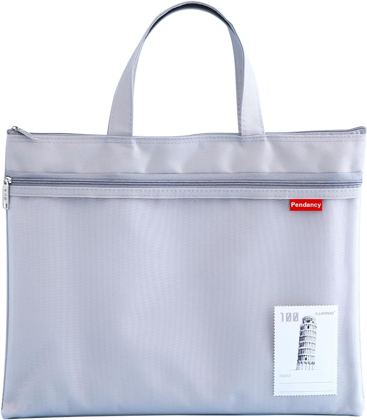 Pendancy A4 Zipper File Bag, Double Pocket Mesh Pouch with Handle, Gray