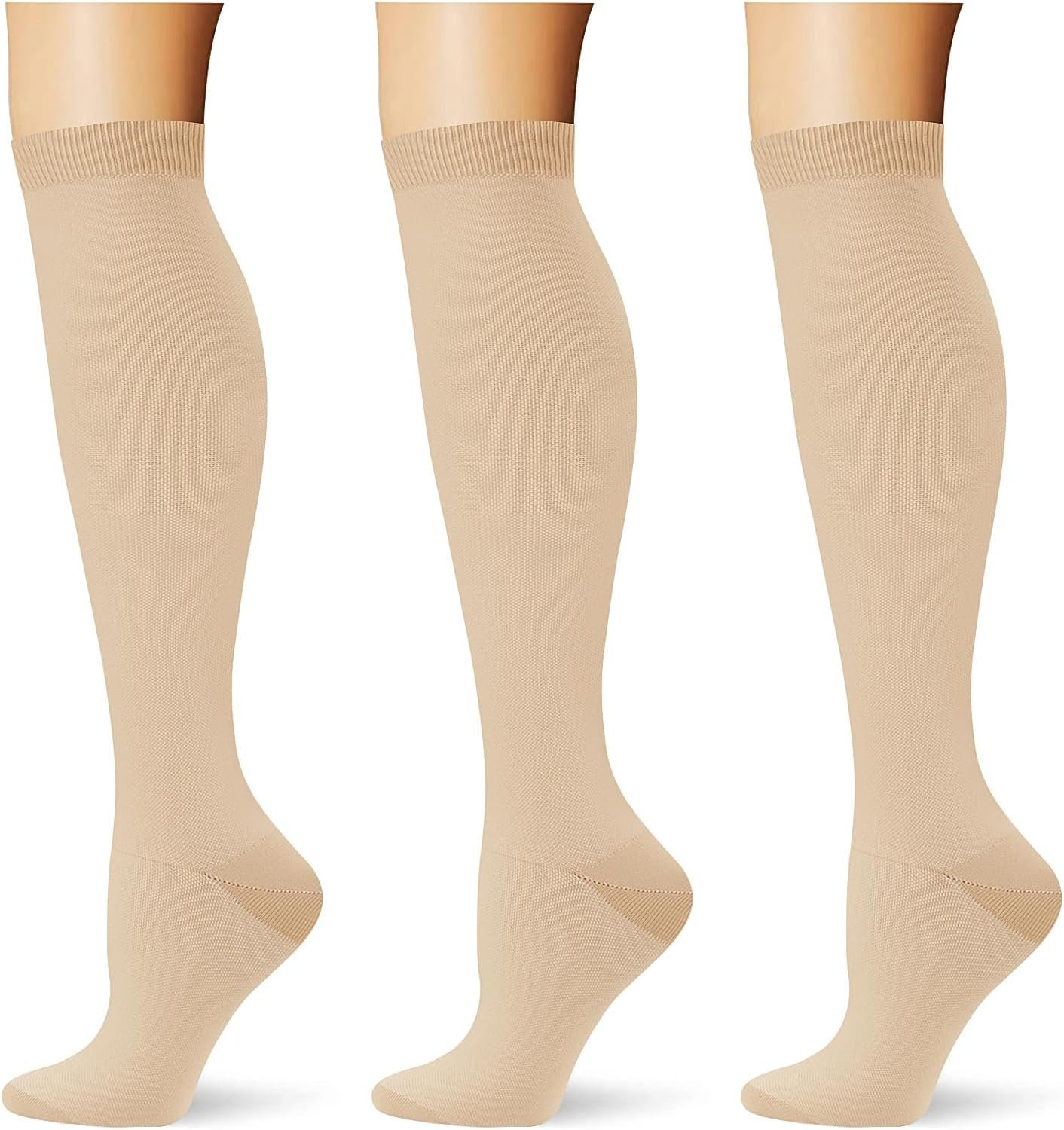 (3 pairs) Compression Socks 20-30 mmHg Long Knee High Socks for Women Men Support Athletic Travel Daily Wear
