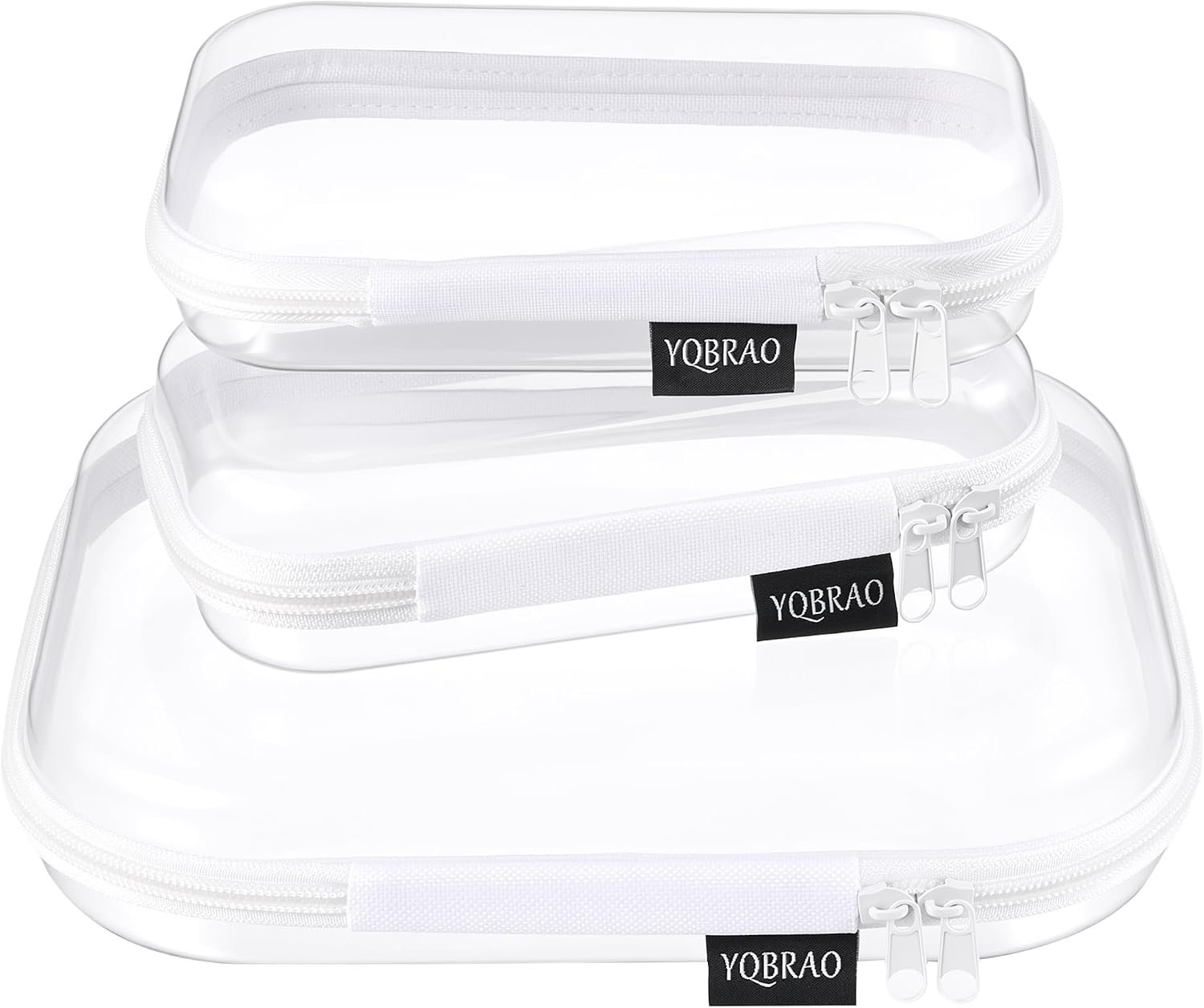 YQBRAO Clear Hard Shell Zipper Cases, Travel Organizers, 1M 2S, White